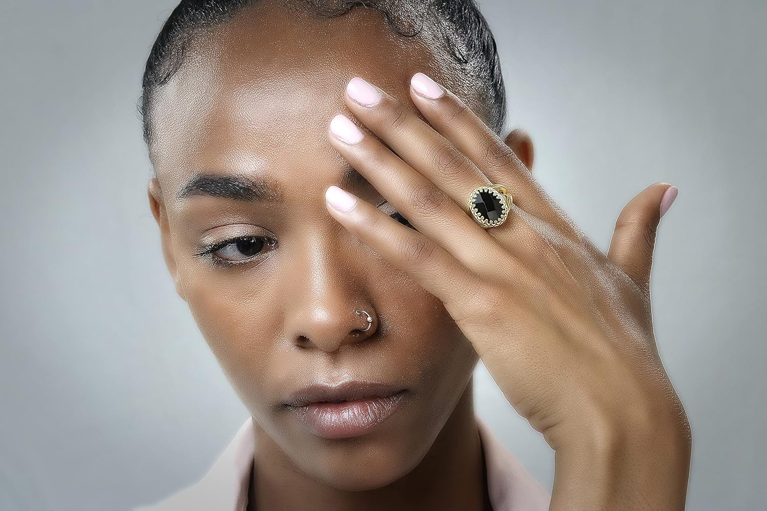Stunning Black Onyx Ring in 14k Gold-filled Band - Luxurious Onyx Jewelry for Women - Art Deco Style - Sizes 3-12.5 - With Jewelry Box