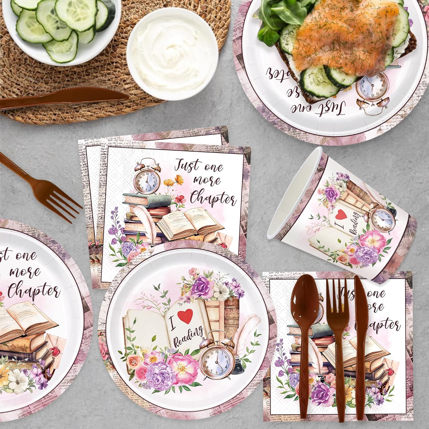 168pcs Book Themed Party Decorations Book Paper Plates Napkins Cups Book Disposable Tableware Set for Kids Book Club Library Reading Party Supplies Serves 24