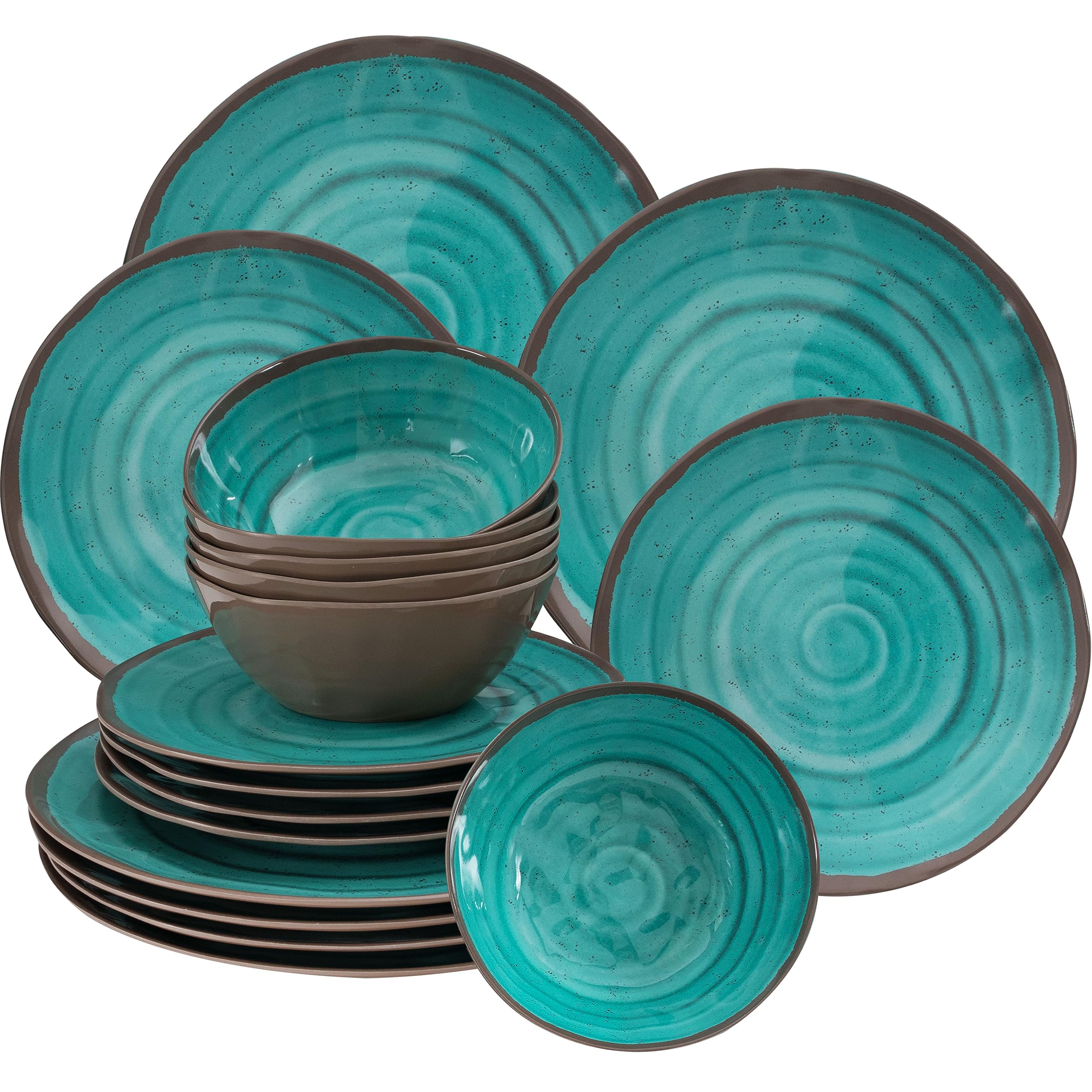 Vajilla melamina 6 personas aspecto gres color verde aguamarina 24 platos