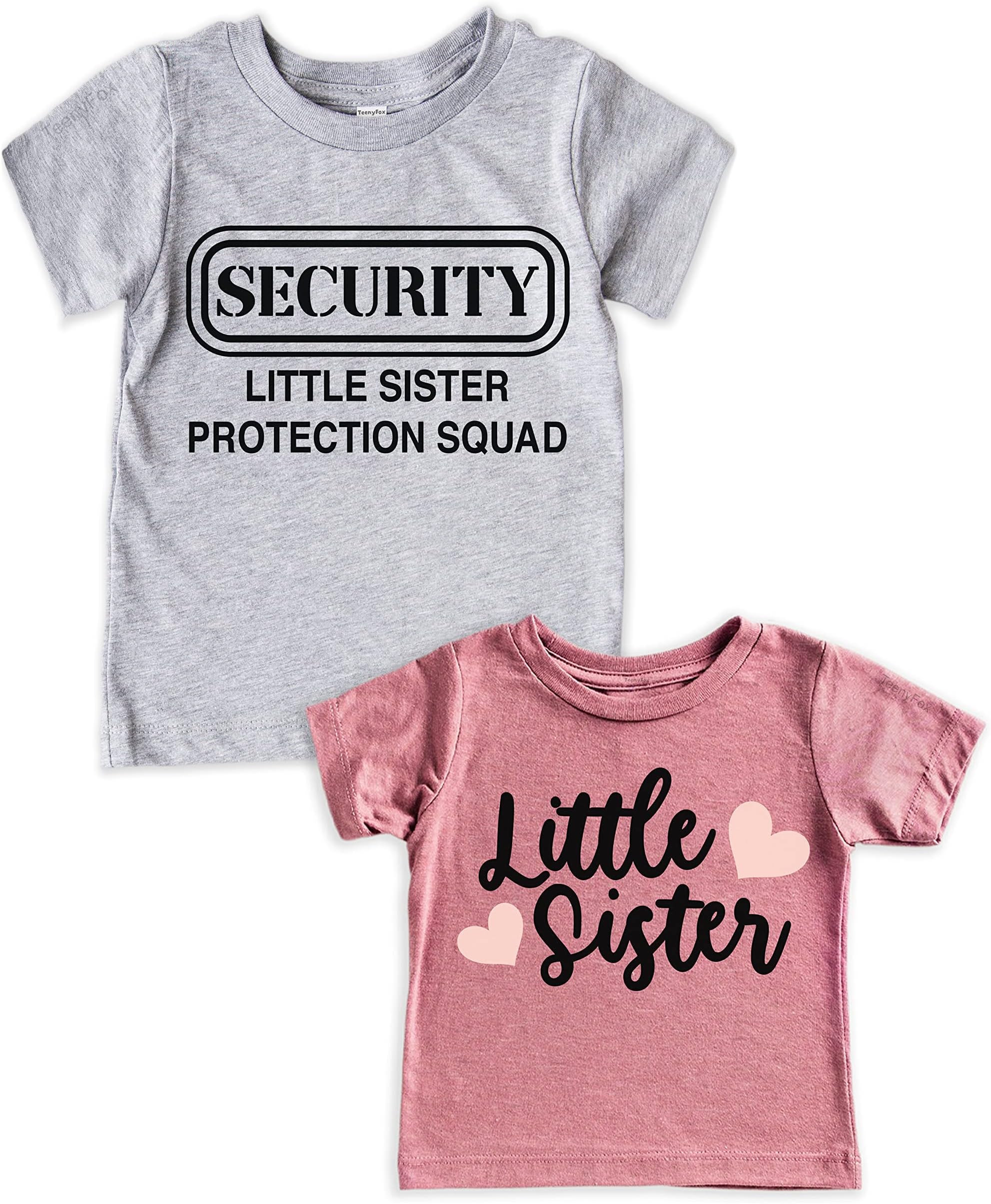 Teeny FoxLittle Sister Protection Squad T-Shirt Big Brother Shirts Gift Set For Sibling Matching Outfits