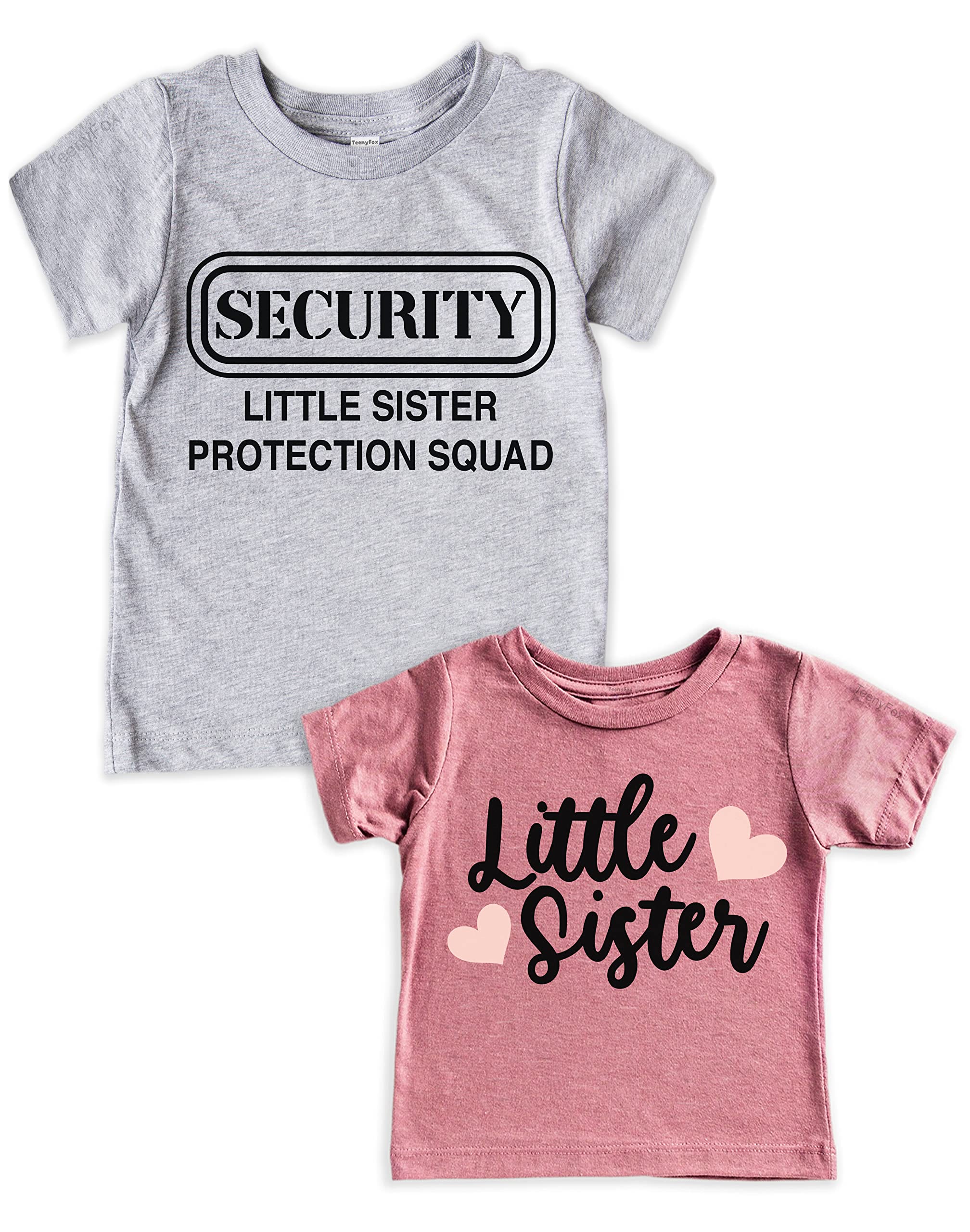 Teeny FoxLittle Sister Protection Squad T-Shirt Big Brother Shirts Gift Set For Sibling Matching Outfits