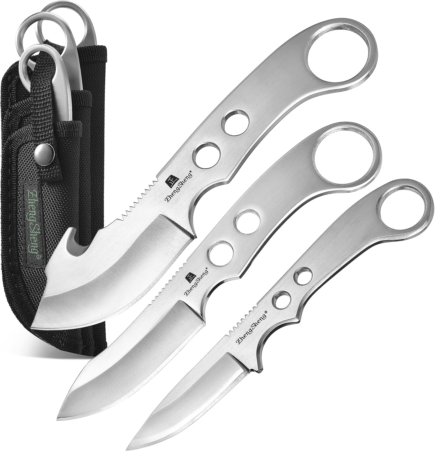ZhengSheng Fixed Blade Hunting Knives Set 3 Piece Full