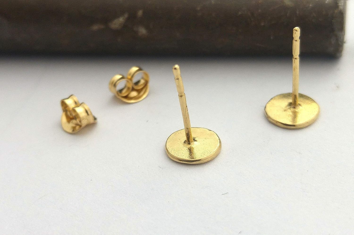 Tiny Solid Gold Cute Flower Stud earrings, Boho Minimalist Artisan Handmade Jewelry in 14k Yellow Gold, Indian Boho Dot Posts for Second Hole, Small Real Gold Studs