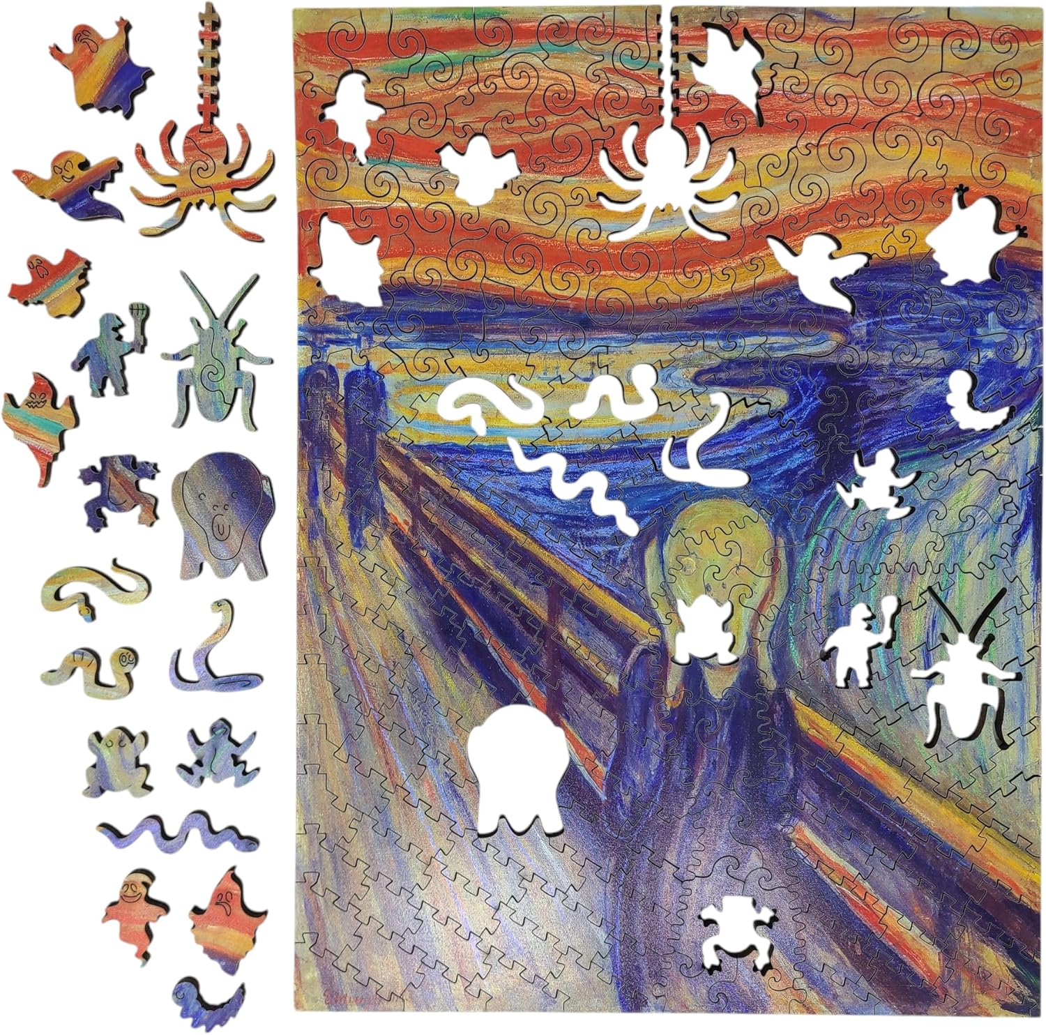 Wooden Puzzle for Adults - Uniquely Shaped Pieces - Made in The USA by FoxSmartBox - 210 Pieces - The Scream