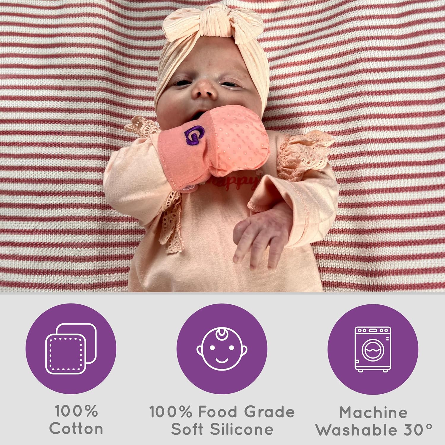 Gummee Baby Anti Scratch Mittens Pink – Soft Newborn Mittens to Prevent Scratching, Gentle Cotton Baby Gloves, (0–6 Months, BPA Free)
