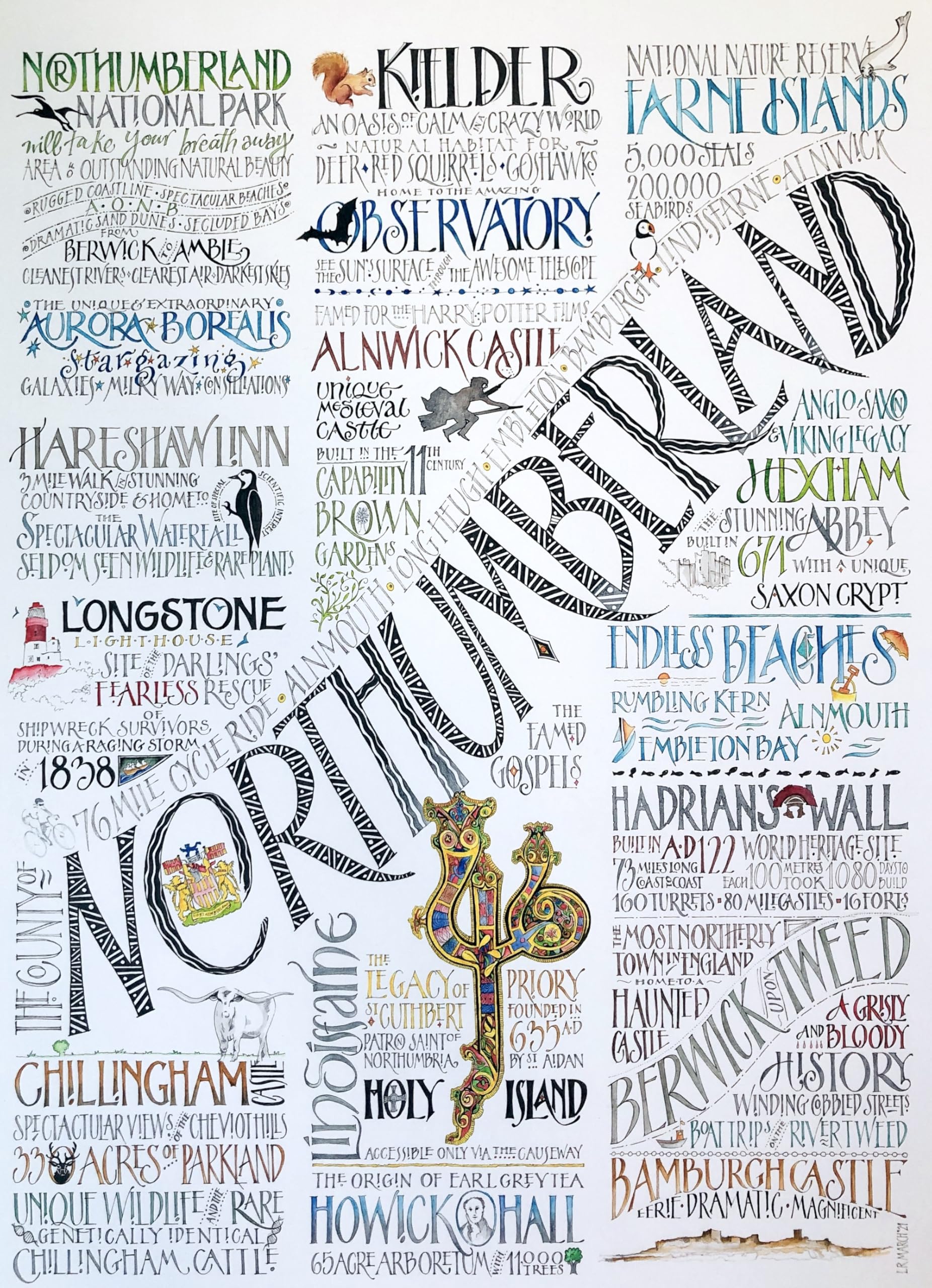 Northumberland tea Towel, 100% cotton