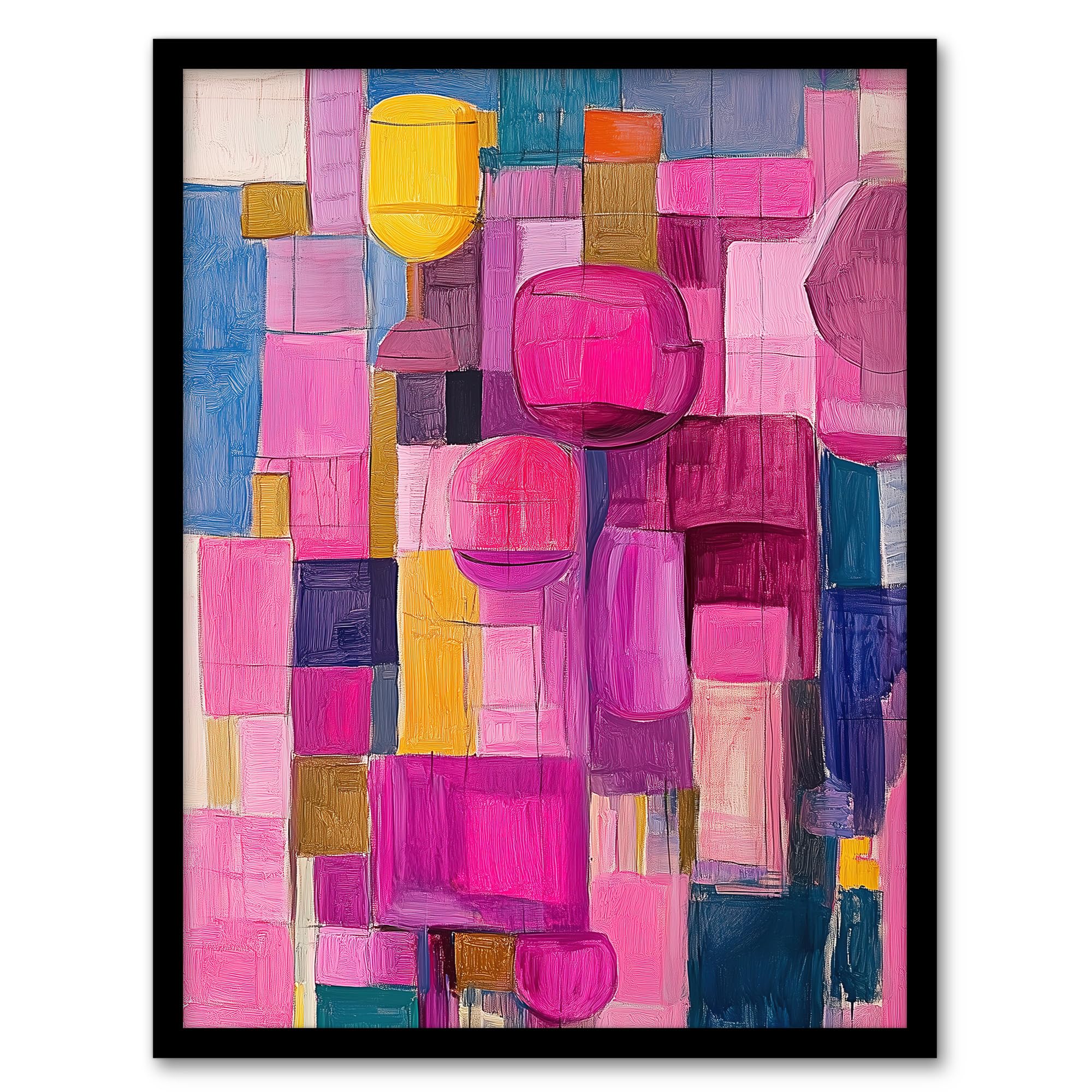 Artery8 Wine Lover Drinks Pink Abstract Cubist Still Life Living Room Artwork Framed Wall Art Print A4