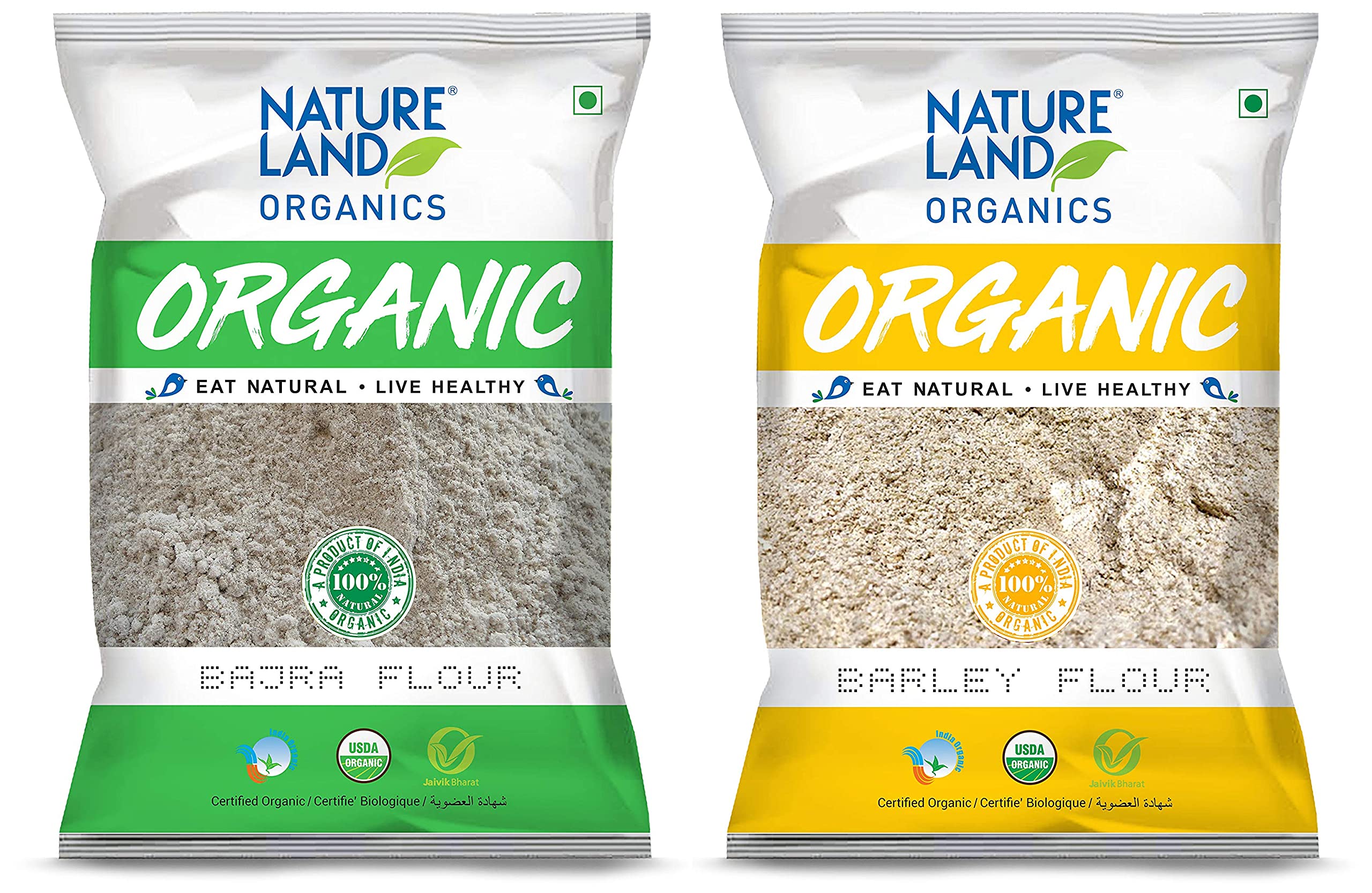NATURELAND ORGANICS Barley Flour/Jau Flour 500 Gm - Healthy Organic Flour & Bajra/Pearl Millet Flour 500 Gm - Organic Flour