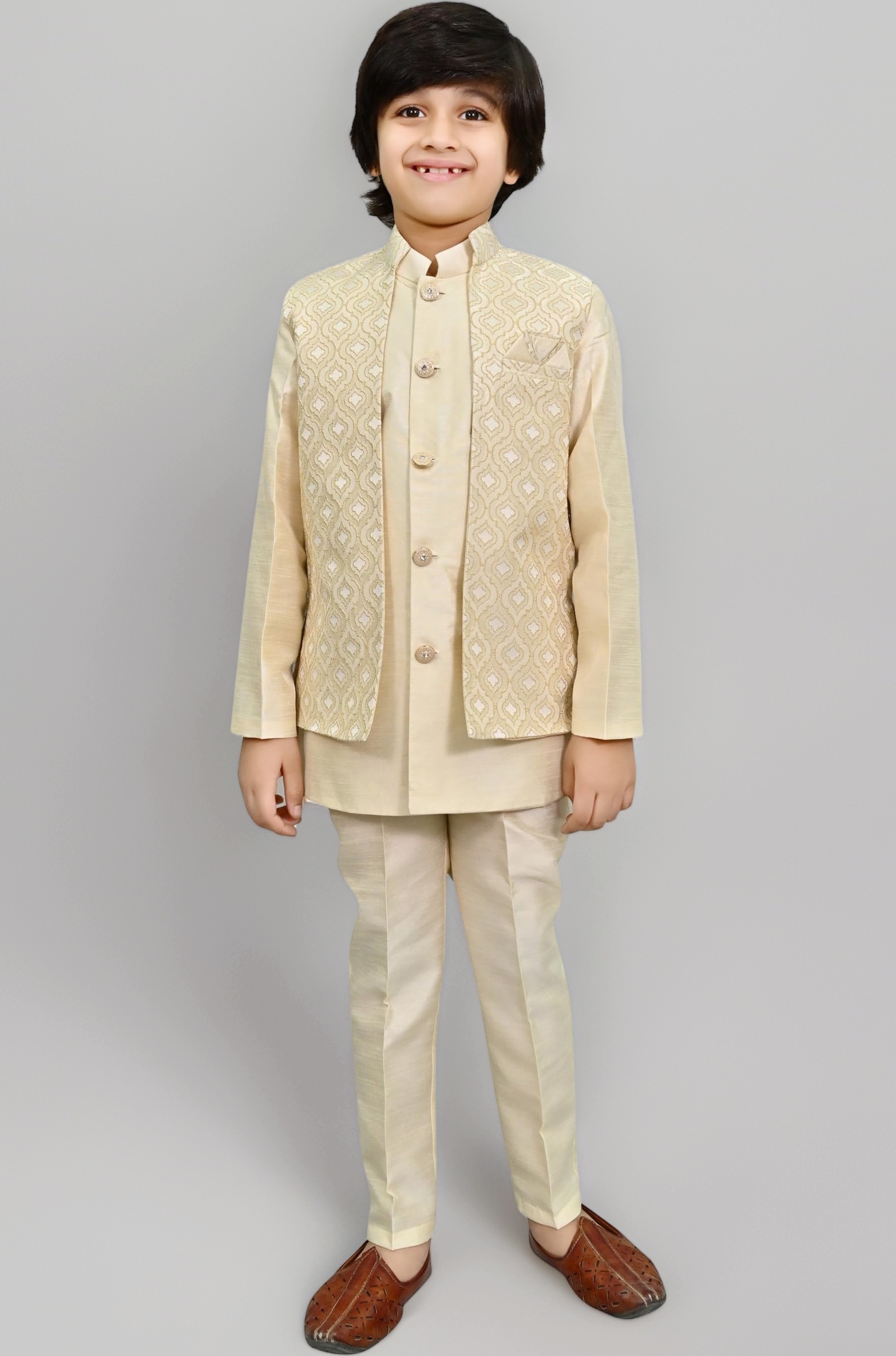 Kids Indian Ethnic Velvet Waistcoat Silk Kurta Pyjama Set Bollywood Style Wedding Ethnic for Boys