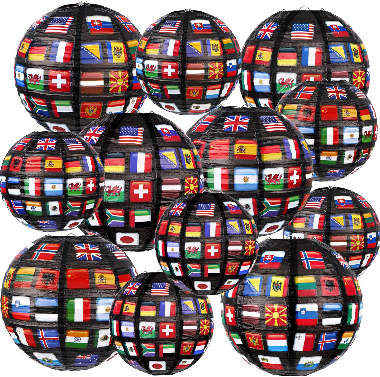 Hortsun 12 Pieces Flags of All Nations Paper Hanging Lanterns sport Decorations for Birthday Party International World Party Decor Decorative Paper Lanterns School Sports Event Festival Decoration