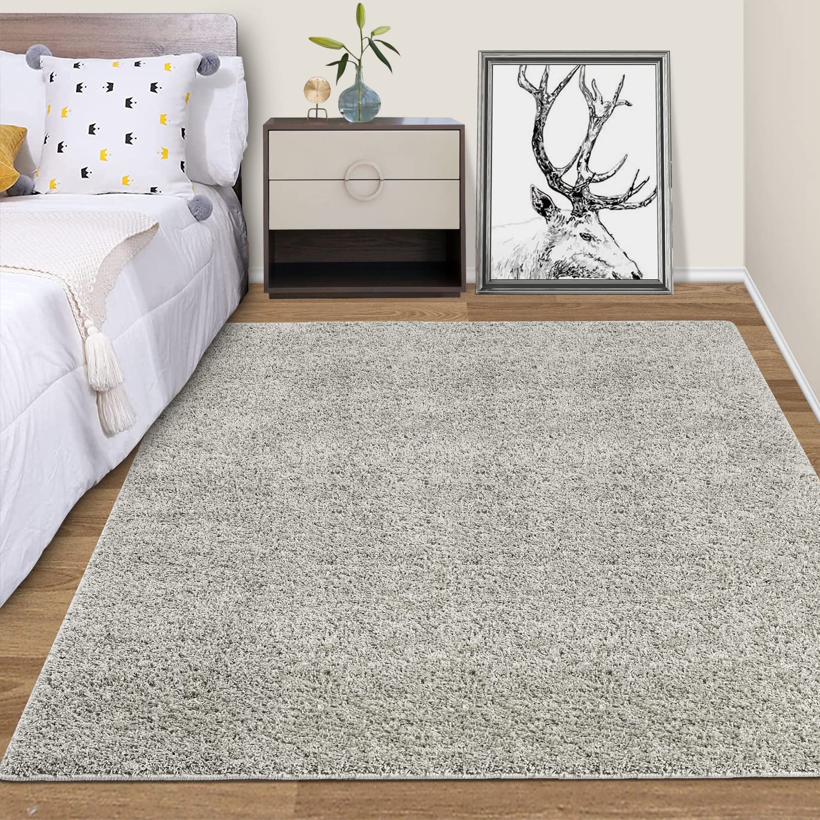 Solid Shag Area Rug Modern 6 x 9 Shaggy Area Rug Soft Bedroom Area Rug Thick Non-Shedding Non Slip Fluffy Plush Shag Rug Large Throw Carpet for Living Room Bedroom Nursery, 6' x 9', Mist Grey