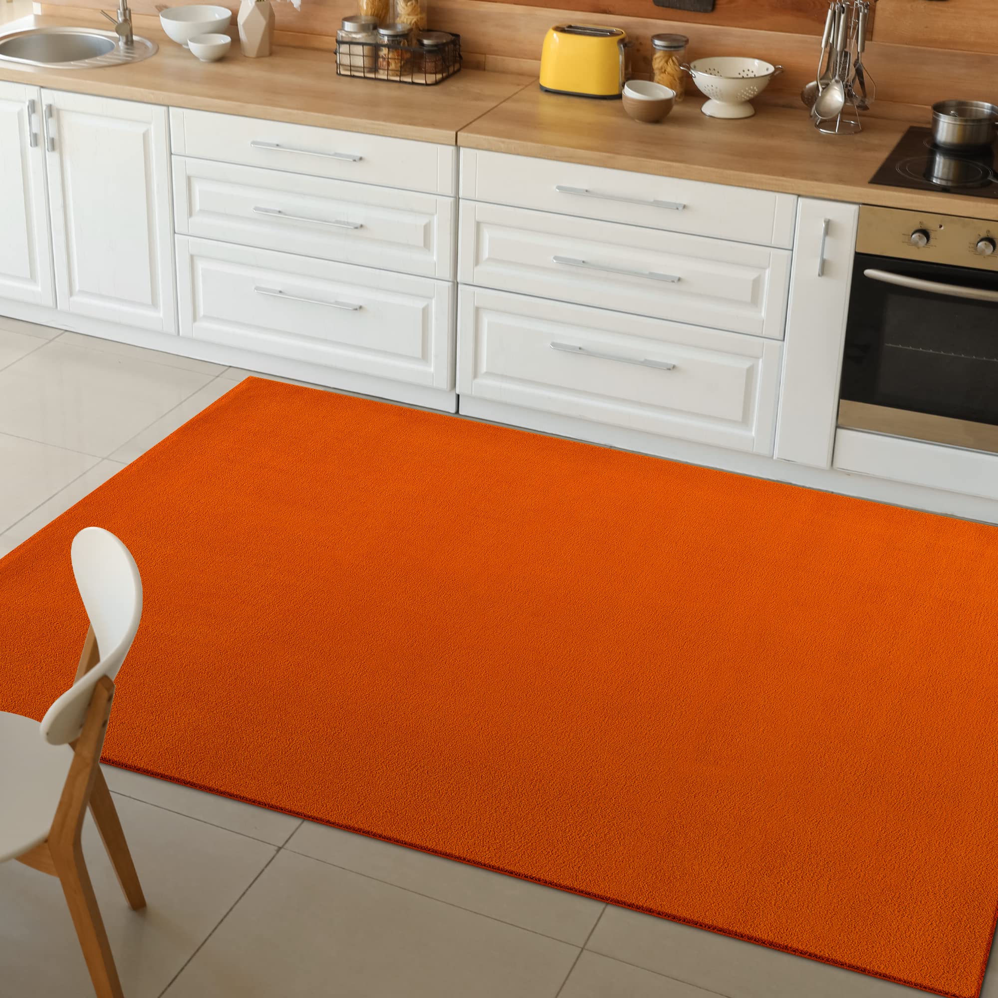 Impression Kurzflor-Wohnzimmerteppich - Schlichte Moderne Teppiche für Schlafzimmer, Büro, Flur, Küche, Kinderzimmer - Orange, 120 x 170 cm