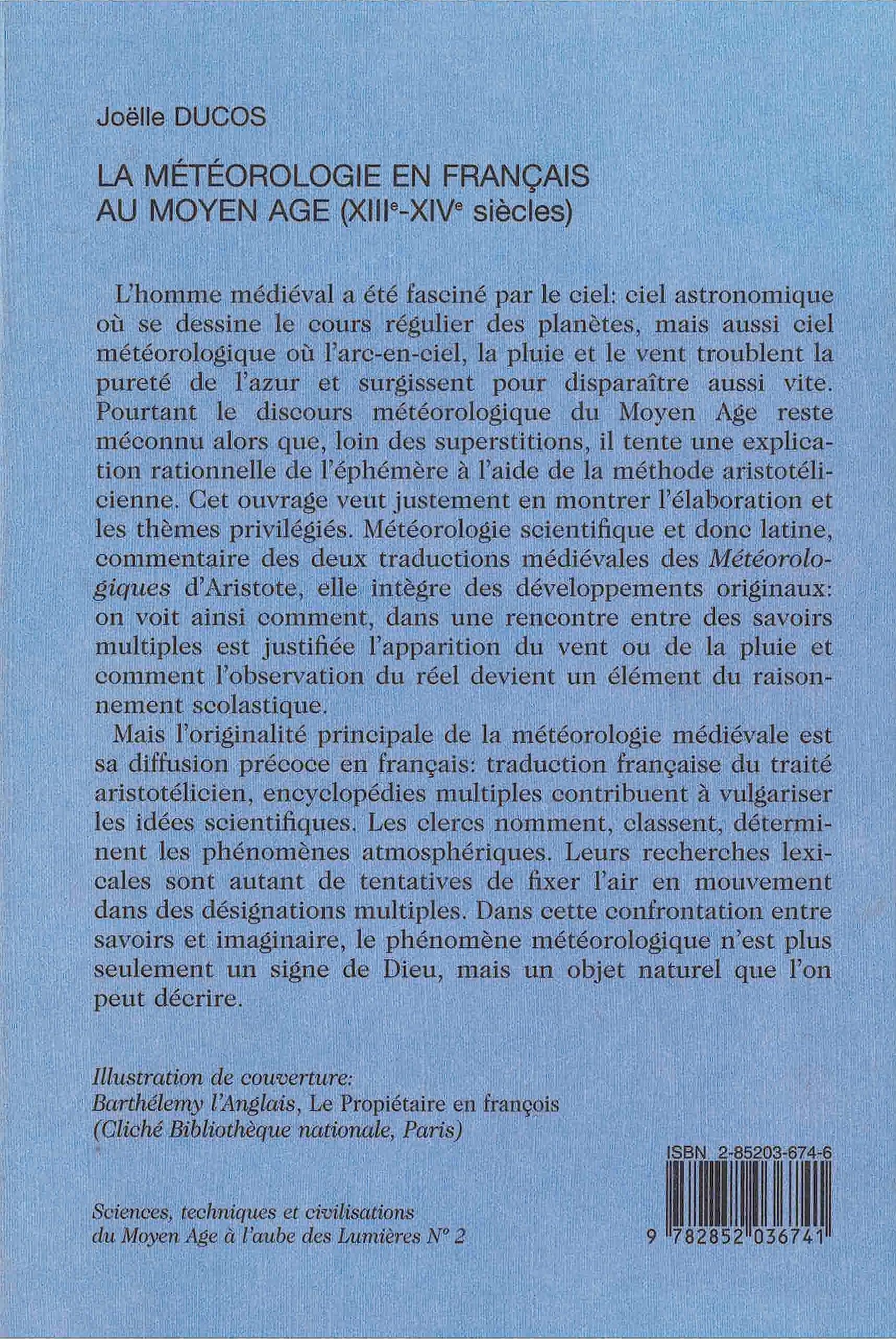 La météorologie en français au Moyen Age (XIIIe-XIVe siècles)