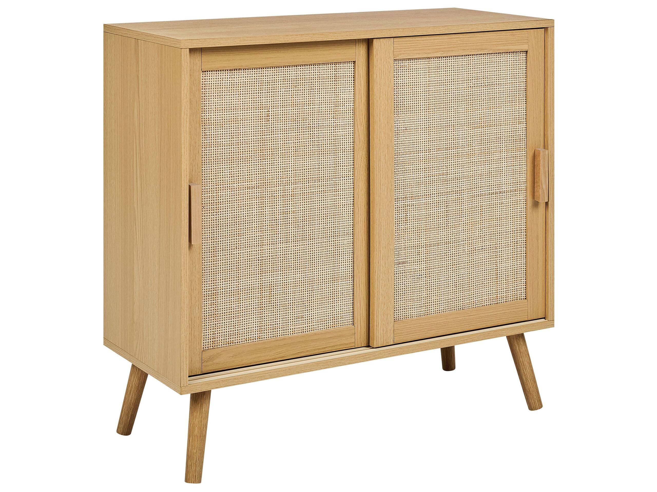 Beliani Buffet à 2 Portes Particules Bois et Rotin Clair avec Etagère Rangement Hodgen