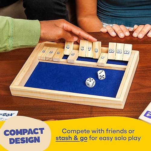 Miniatura 5 de Shut The Box de Relatable, la elección clásica para juegos de mesa, juegos de mesa de estrategia para niños y adultos, incluye 2 dados, 1 caja de