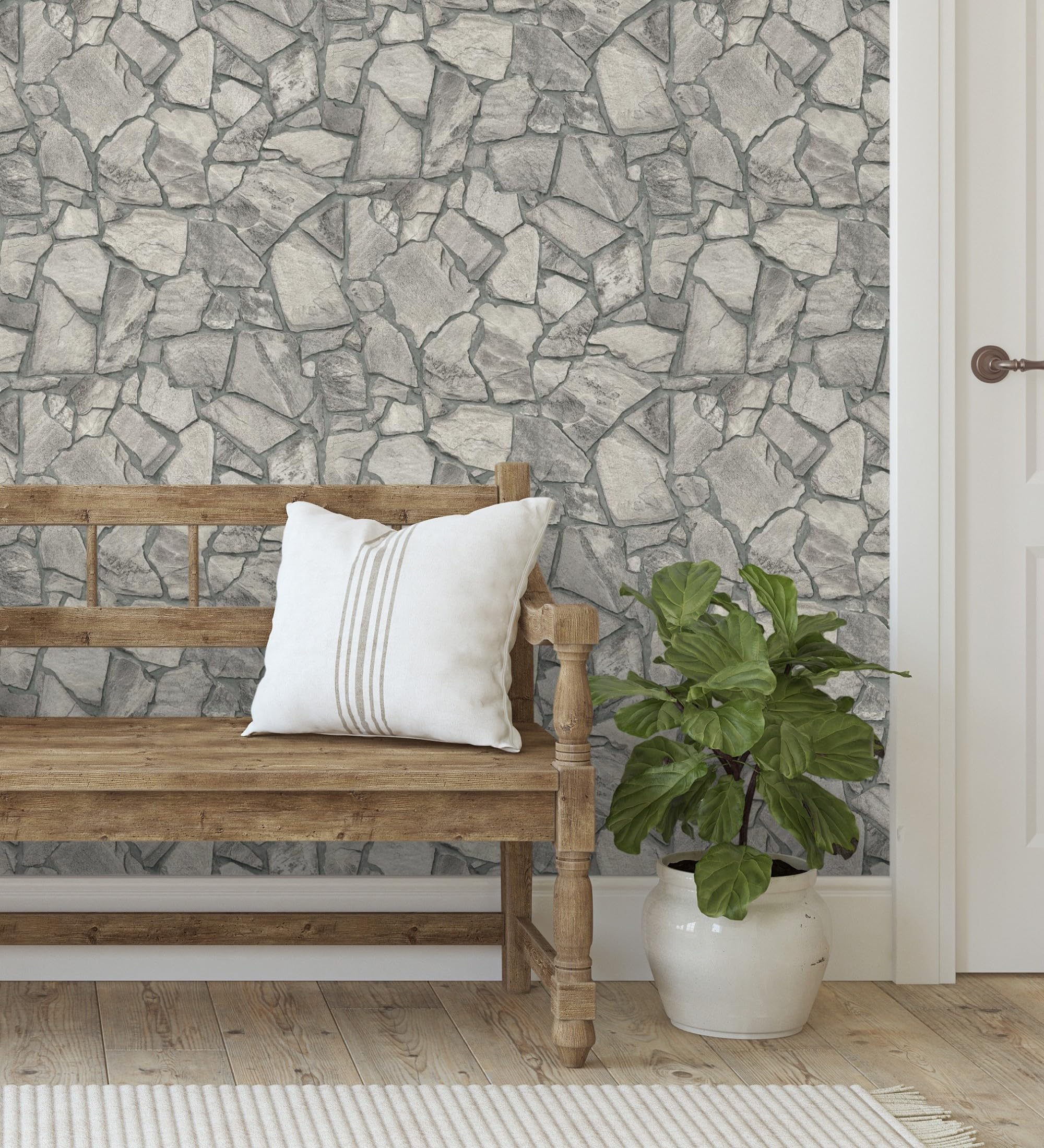 GAULAN 683292 Papier peint vinyle pierre naturelle texturée style rustique, tons gris pour mur salon cuisine bain chambre couloir stanza salle à - Rouleaux de 10 m x 0,53 m