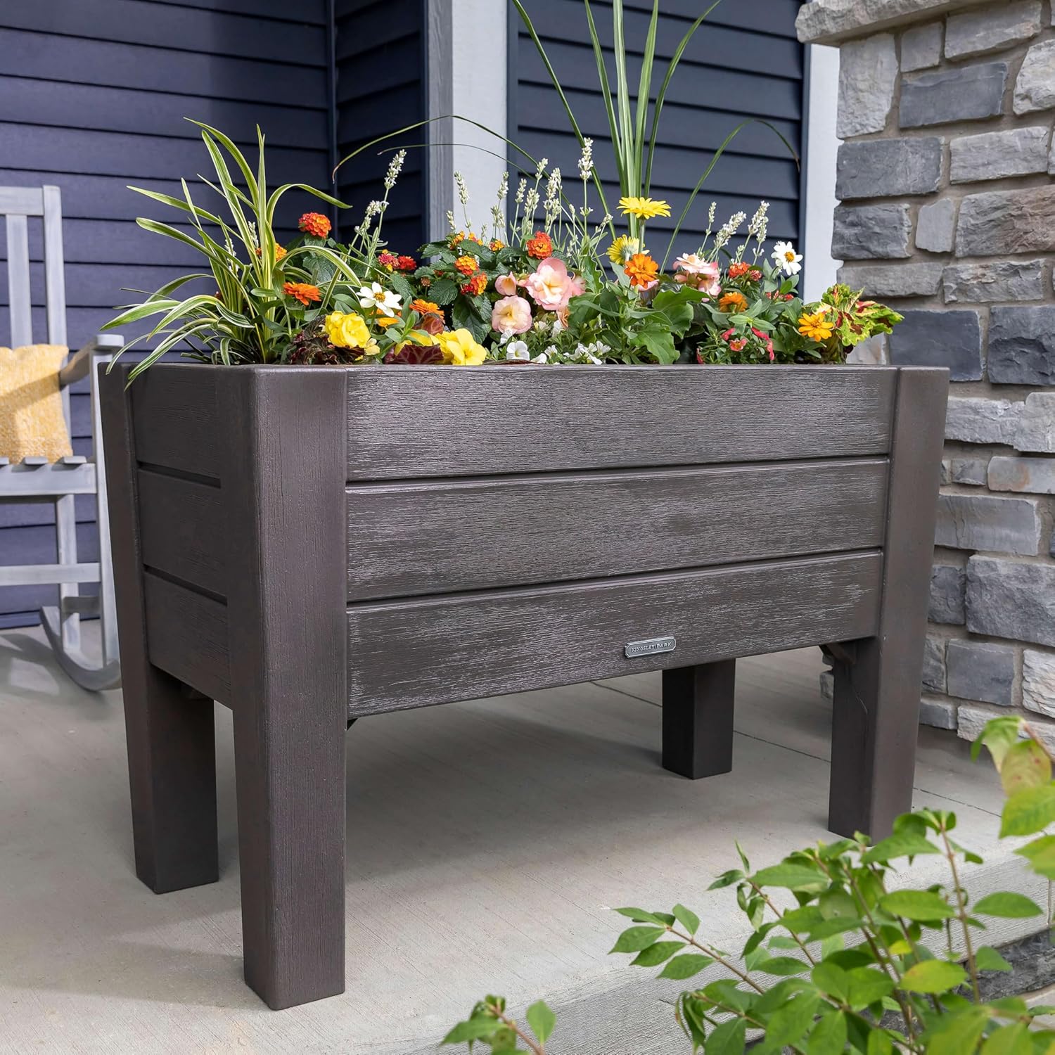 Step2 Lakewood Raised Planter Box, Large Planters for Outdoor Plants, Gardening and Flower Pot for Patio or Porch, Easy Drainage, Durable Plastic, Dark Cedar