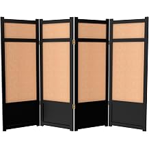 Oriental Furniture Short Office Partition, 48-Inch Low Woven Jute Japanese Shoji Screen Room Divider, Black 4 Panel