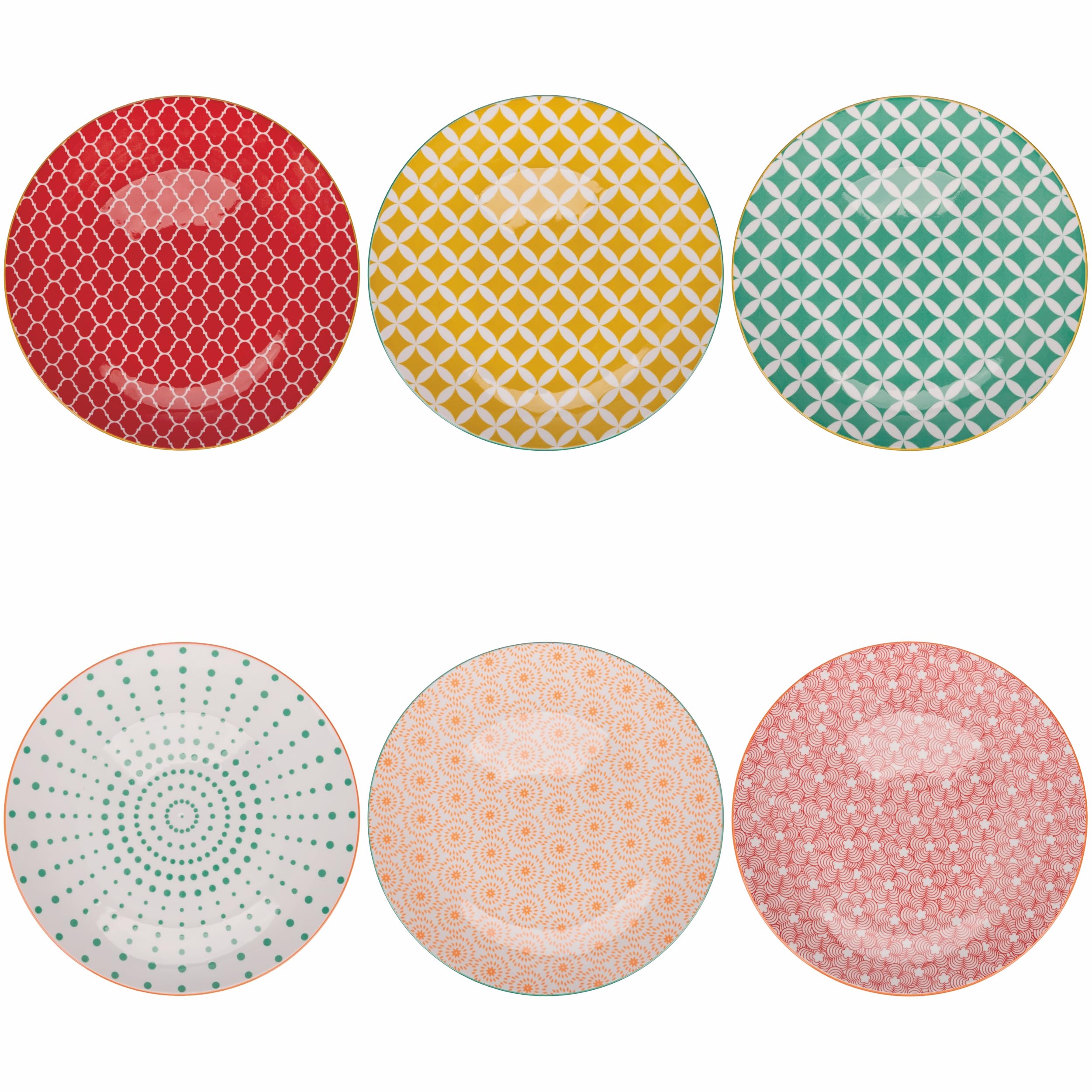 Lot de 6 assiettes plates en porcelaine multicolore - Design audacieux