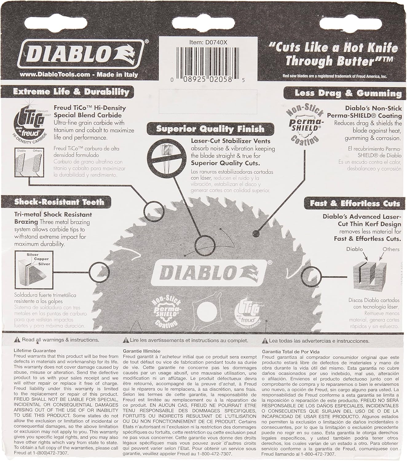 Diablo 7-1/4-Inch x 40 Tooth Finish Saw Blade - Ideal for Wood, Plywood & Melamine Cutting - Tico Hi-Density Carbide, Non-Stick Perma-Shield Coating - D0740X