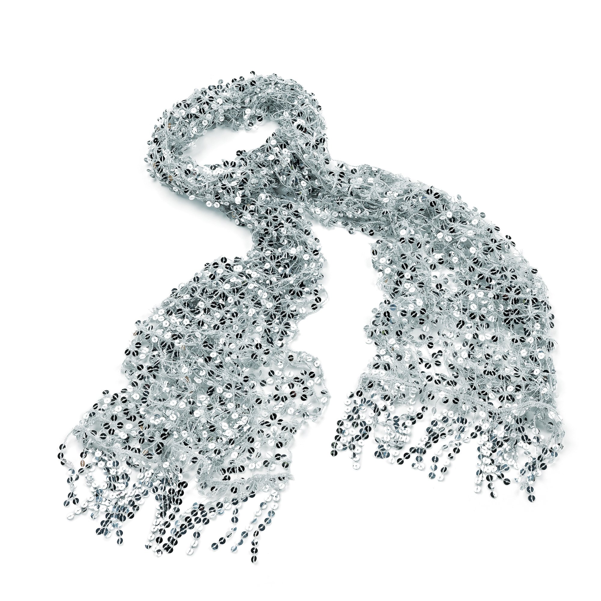 Central Chic Women's Silver Sequin Net Look Tassel Scarf Shawl Stole Pashmina Sparkly Christmas Scarf Party Scarves