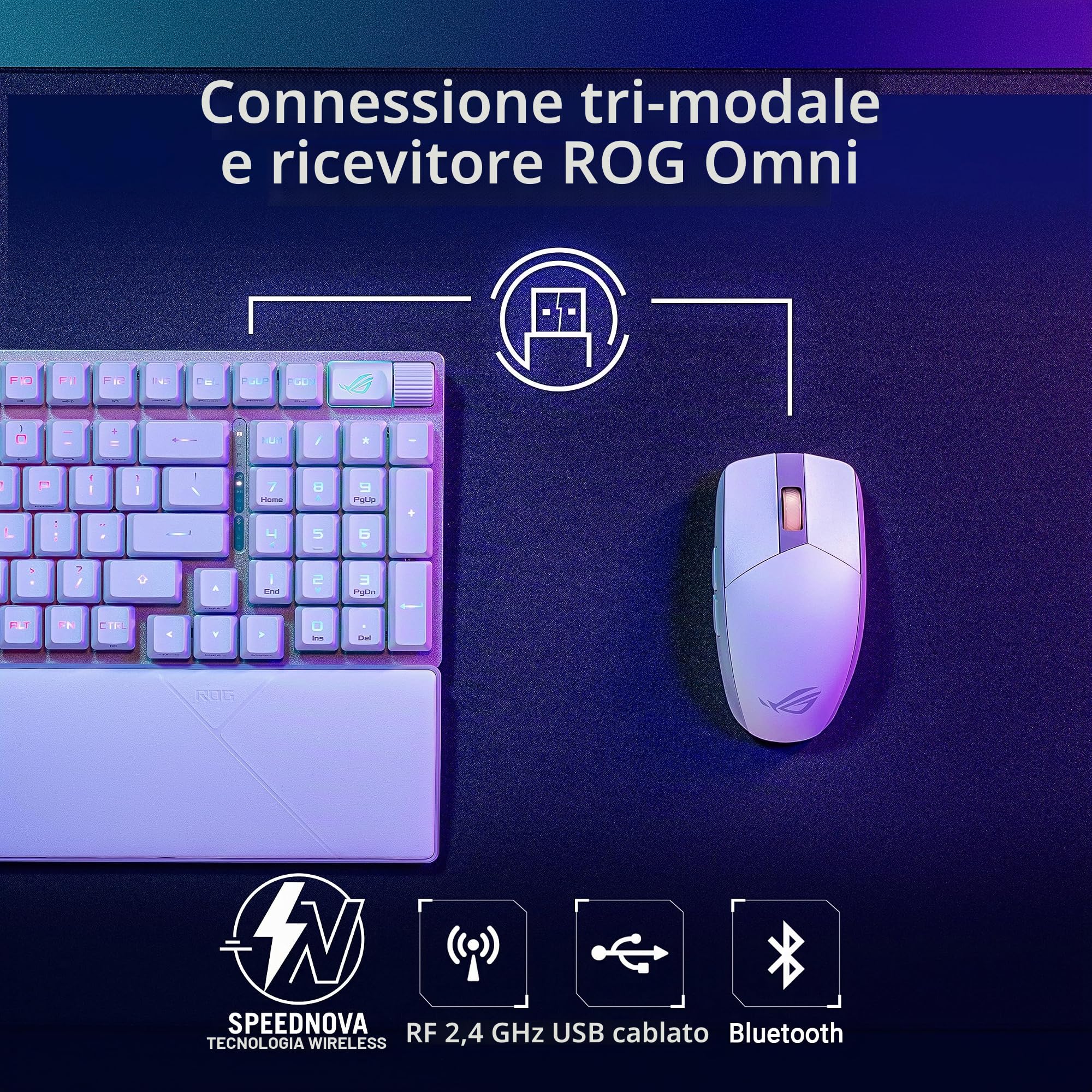 ASUS ROG Strix Scope II 96, Tastiera Meccanica Gaming Wireless, Connessione Bluetooth 5.1 e ROG SpeedNova a 2,4GHz, Tasti ROG RX, Illuminazione RGB, Compatibile con Windows 11, Bianco
