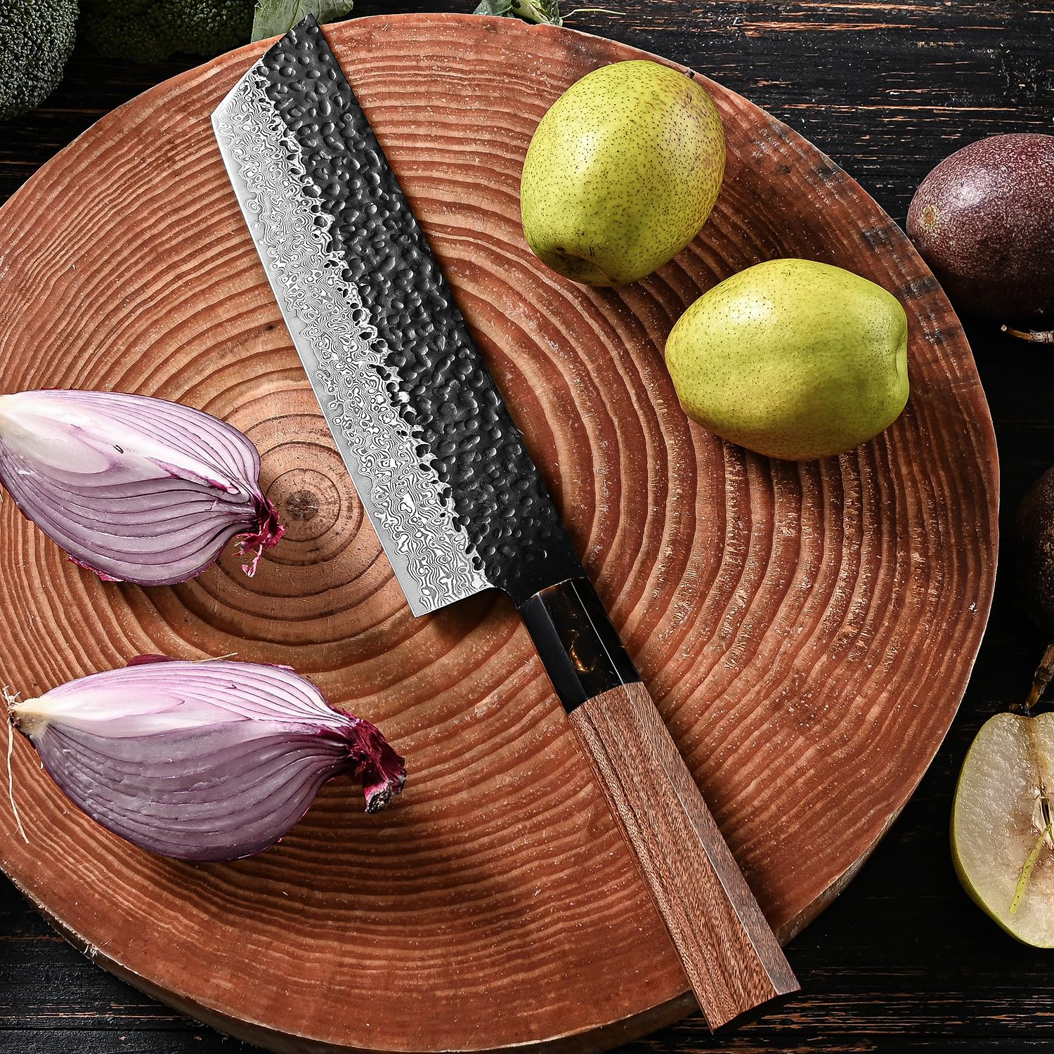 Coltello da Cucina Nakiri Professionale 18 cm, Coltello da Chef Giapponese Damasco, Coltello in Acciaio Inossidabile ad Alto Tenore di Carbonio VG-10, Manico in Palissandro e Confezione Regalo