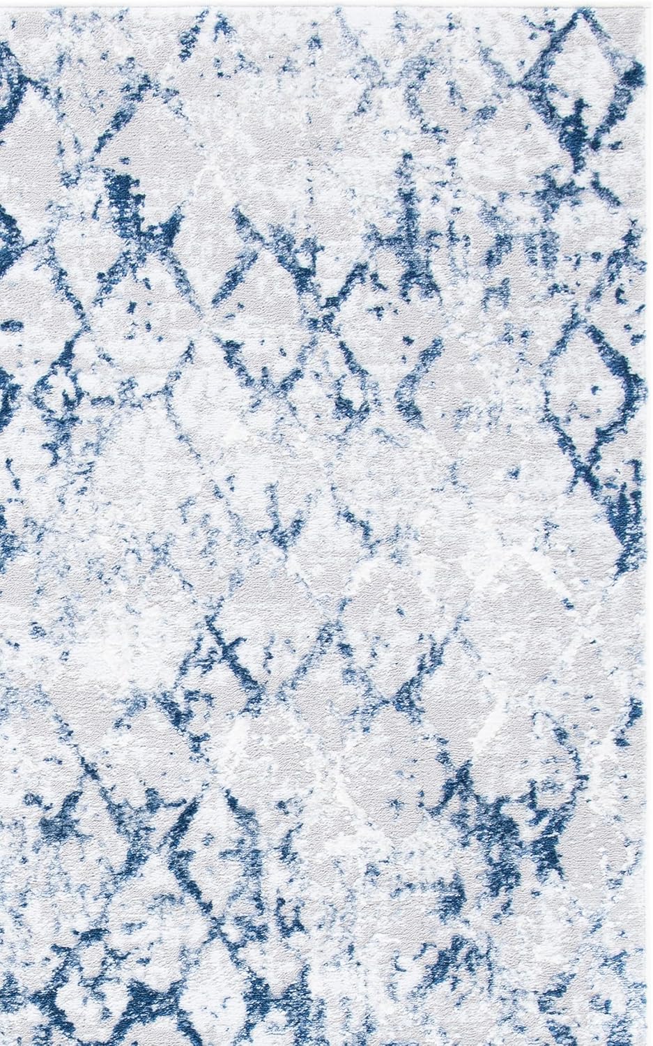 SAFAVIEH Amelia Collection X-Large Area Rug - 12' x 18', Grey & Navy, Modern Trellis Distressed Design, Non-Shedding & Easy Care, Ideal for High Traffic Areas in Living Room, Bedroom (ALA783H)