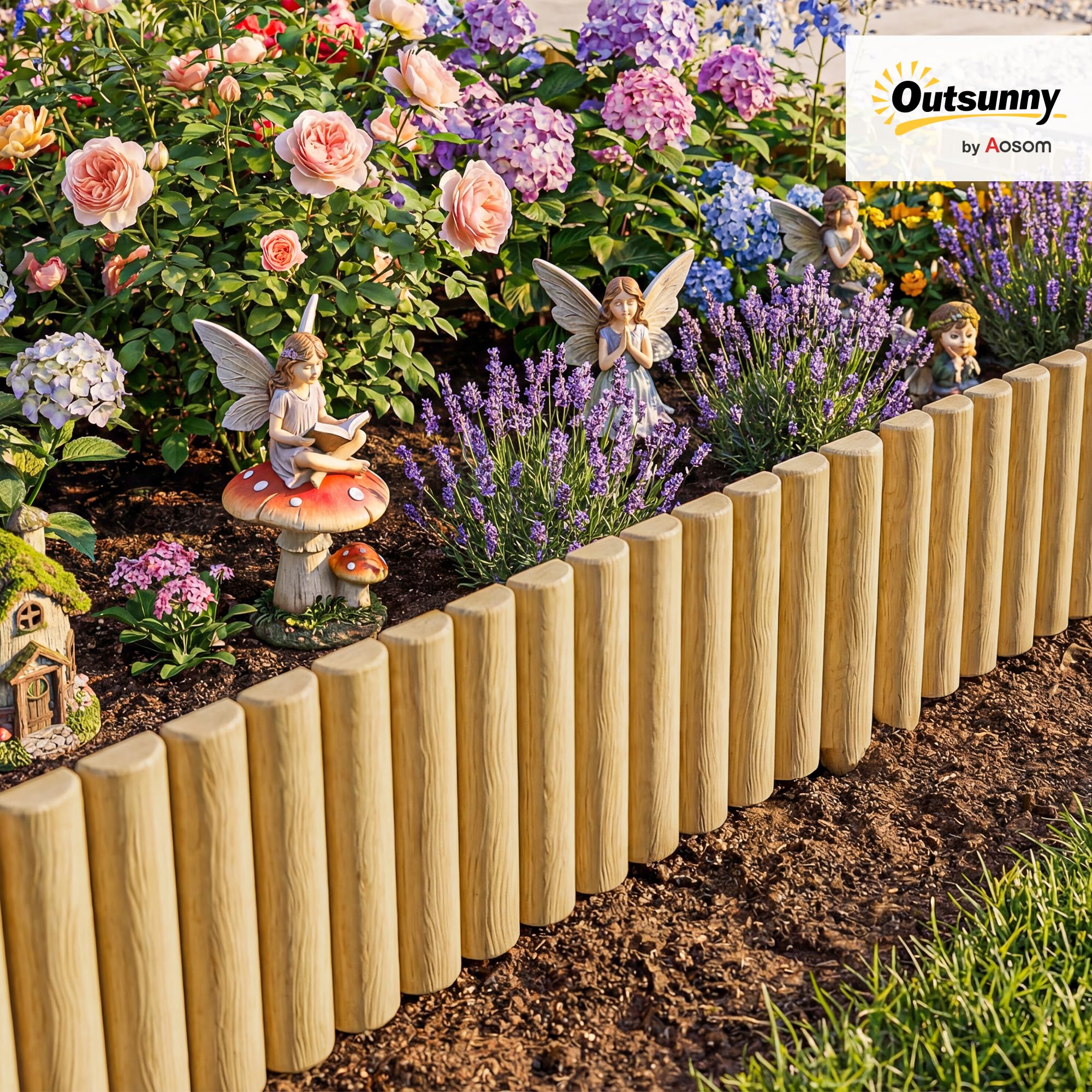 Outsunny Valla de Jardín de Madera 176x38 cm Barrera Natural | Resistente, Fácil de Instalar, Decorativa Exterior, Huerto, Patio, Terraza, Césped