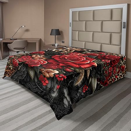 Ambesonne Leopard Print Flat Sheet, Romantic Roses Classic