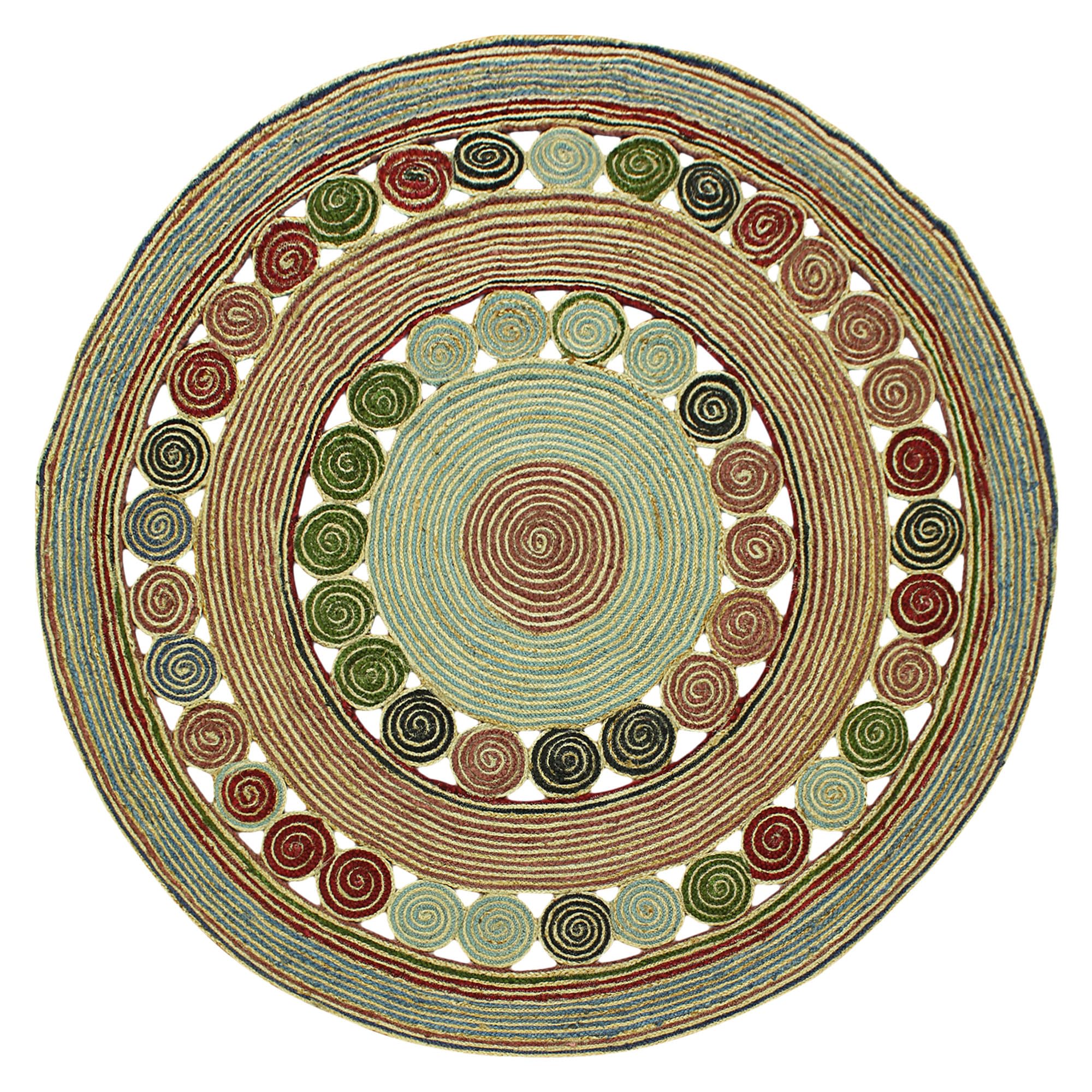 Tapis en jute tressé multicolore ronds et plats pour chambre et cuisine