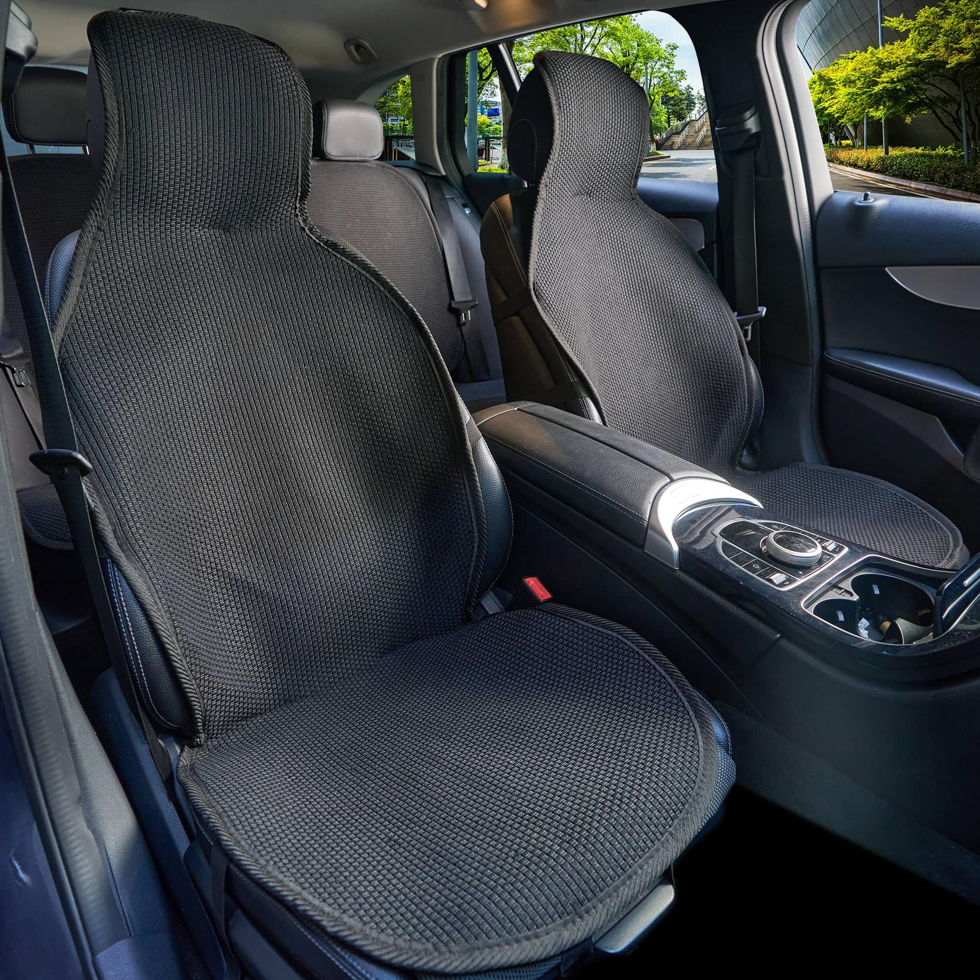 Universal Autositzauflage Sitzmatte 5-teilig in Schwarz – Autositzbezüge Universal für PKW & SUV – Premium Schonbezüge Komplettset, für Vorder- und Rücksitze