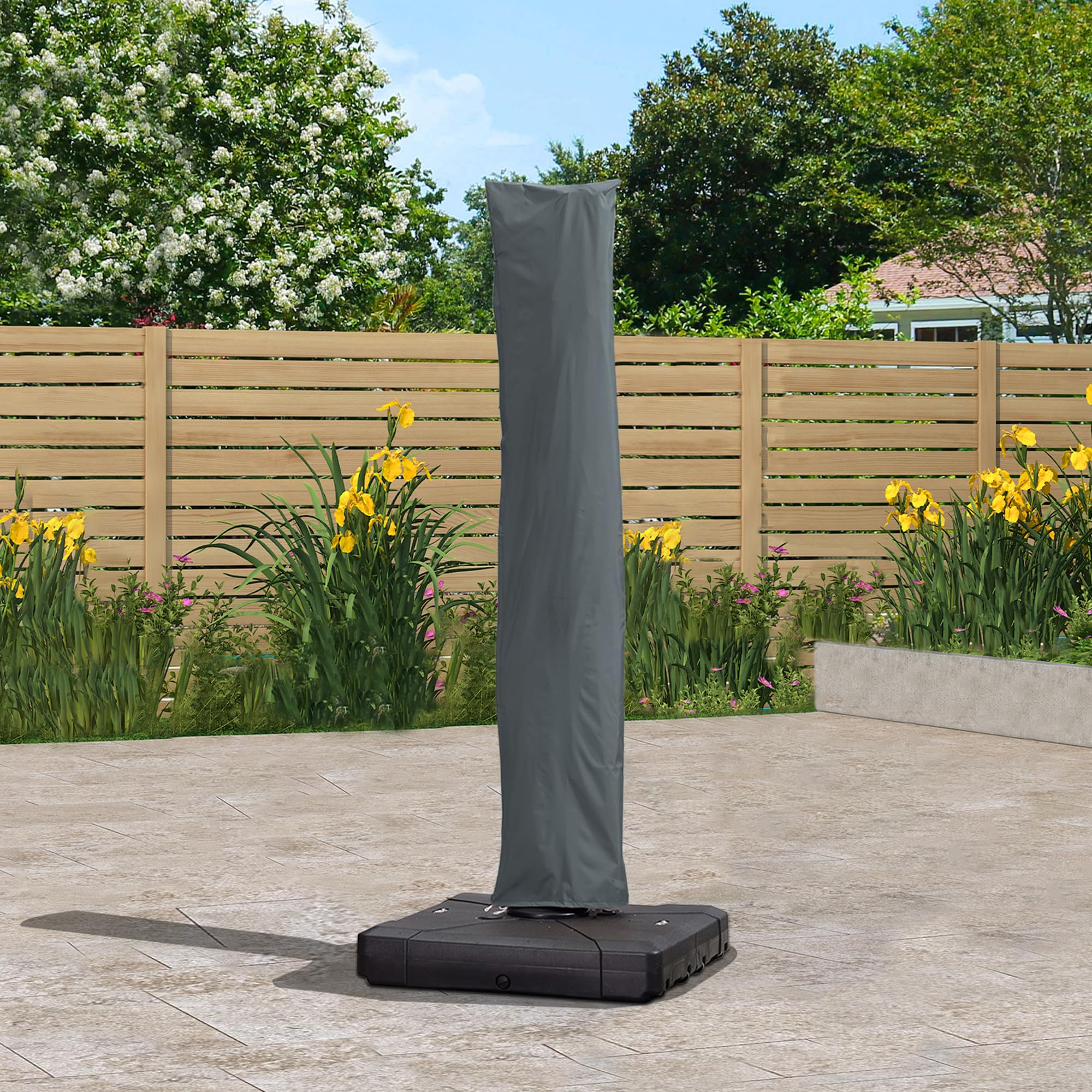 PURPLE LEAF Copertura per Ombrellone 281 x 61 cm, Copri Ombrellone da Giardino con Cerniere, Protezione UV, Antivento, Grigio