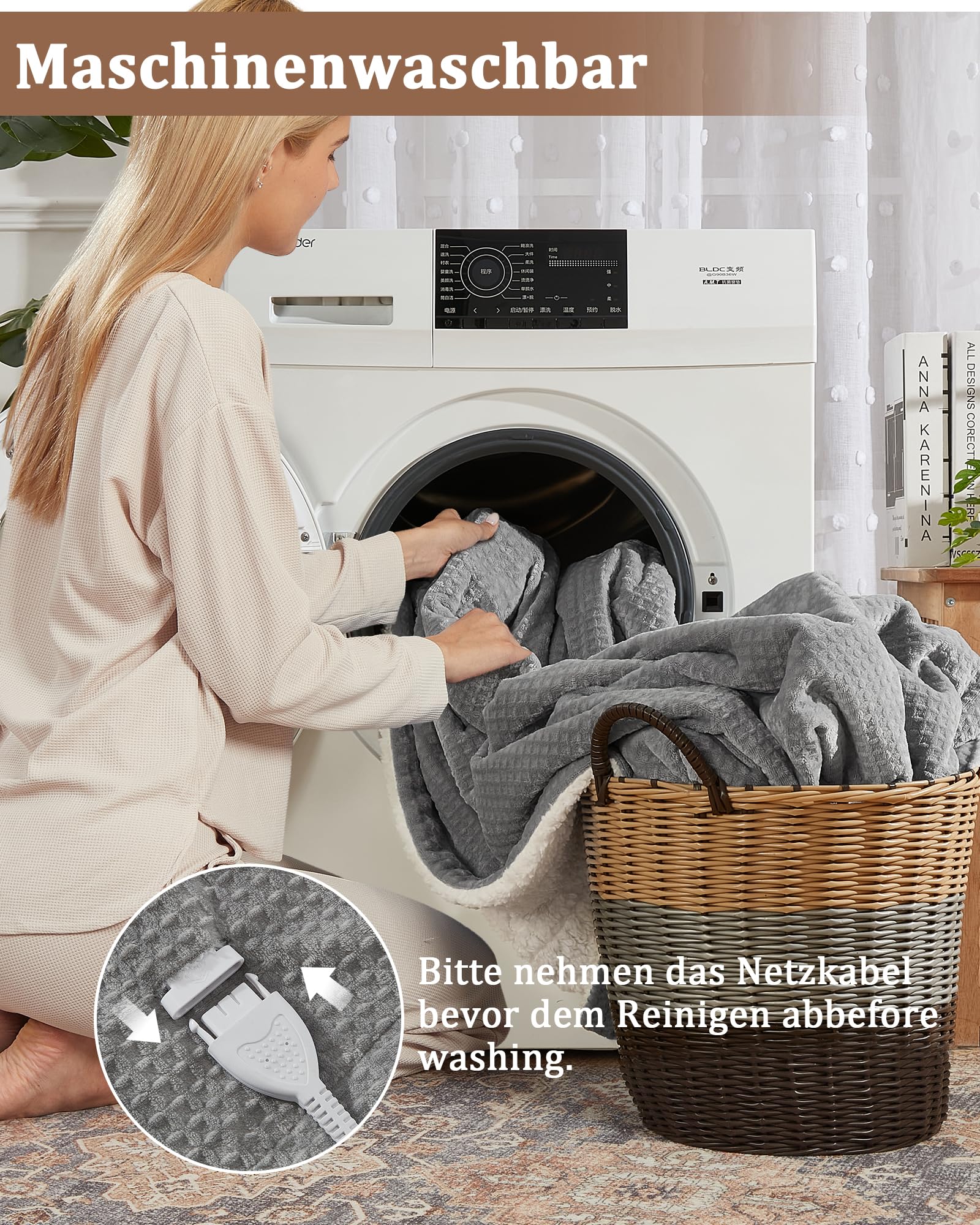 Garvee Elektrische Heizdecke aus Flanell – 6 Heizstufen, Abschaltautomatik & Überhitzungsschutz, 10h Timer, waschbar – Kuschlige Wärmedecke für Erwachsene – Grau, 180x130cm, EU-Stecker