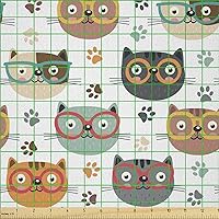 Vista 425 de Ambesonne Tela de Fiesta Popstar por Yarda, Estilo de Dibujos Animados Garabatos Dibujados a Mano Tema Musical Impresión de Arte Lineal, Tela