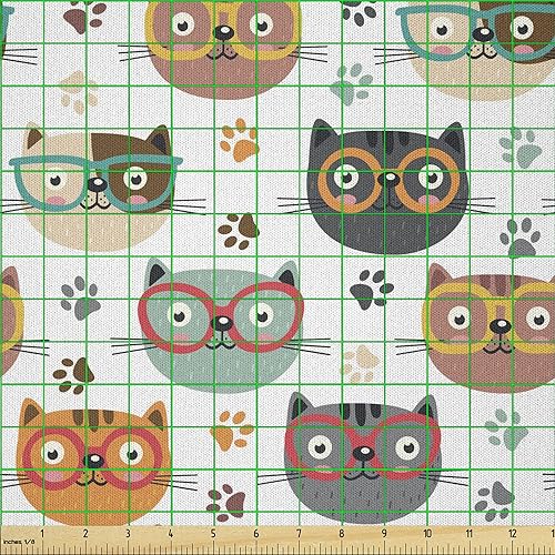 Vista 886 de Ambesonne Tela beige de The Yard, ilustración contemporánea de animales marinos en estilo retro, arte de caballito de mar de cangrejo de pulpo, tela