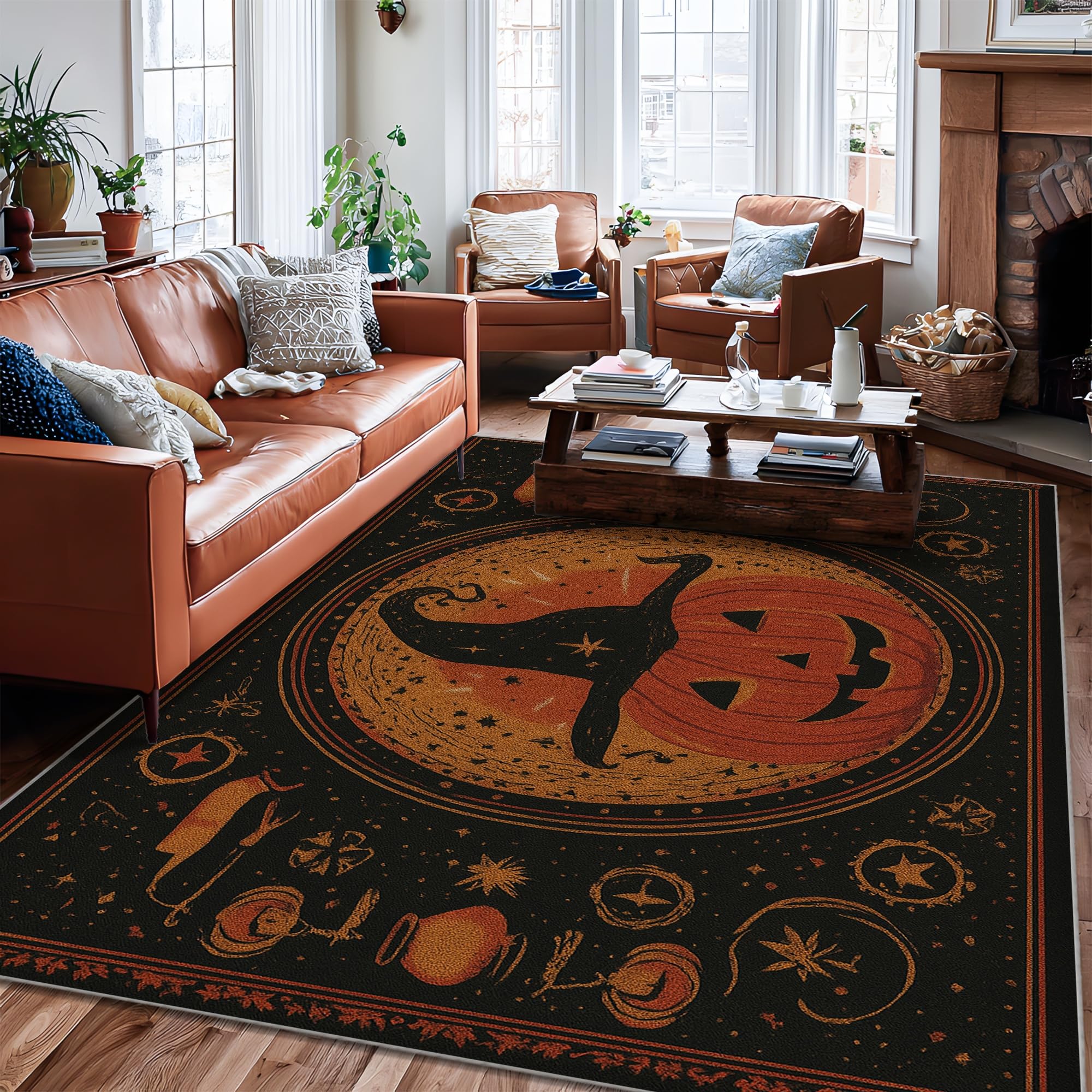Tapis citrouille d'Halloween orange a poils courts pour rechauffer le salon