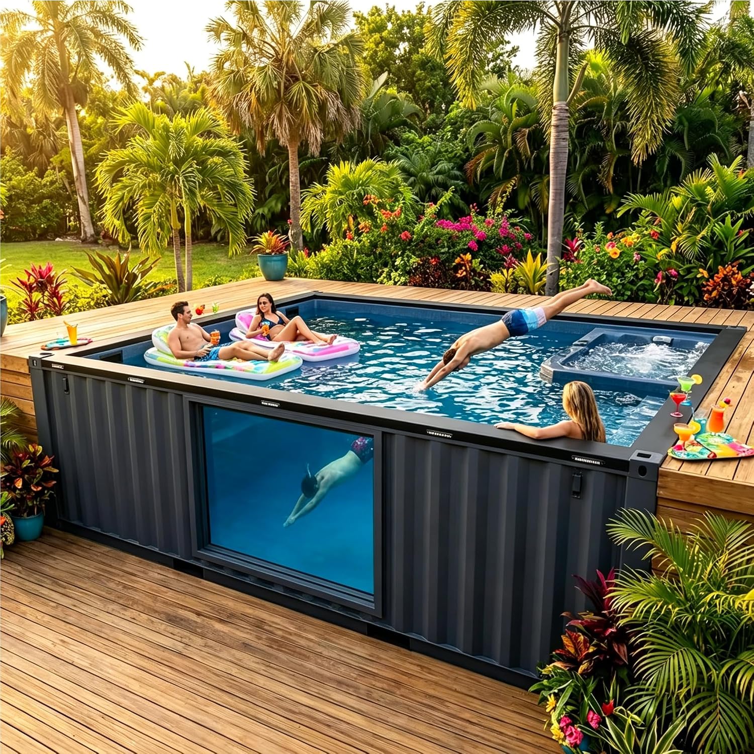 Premium Above Ground Prefabricated Container Swimming Pool with Heating System for Backyard, Homes, Hotels, Resorts & Outdoor Clubs