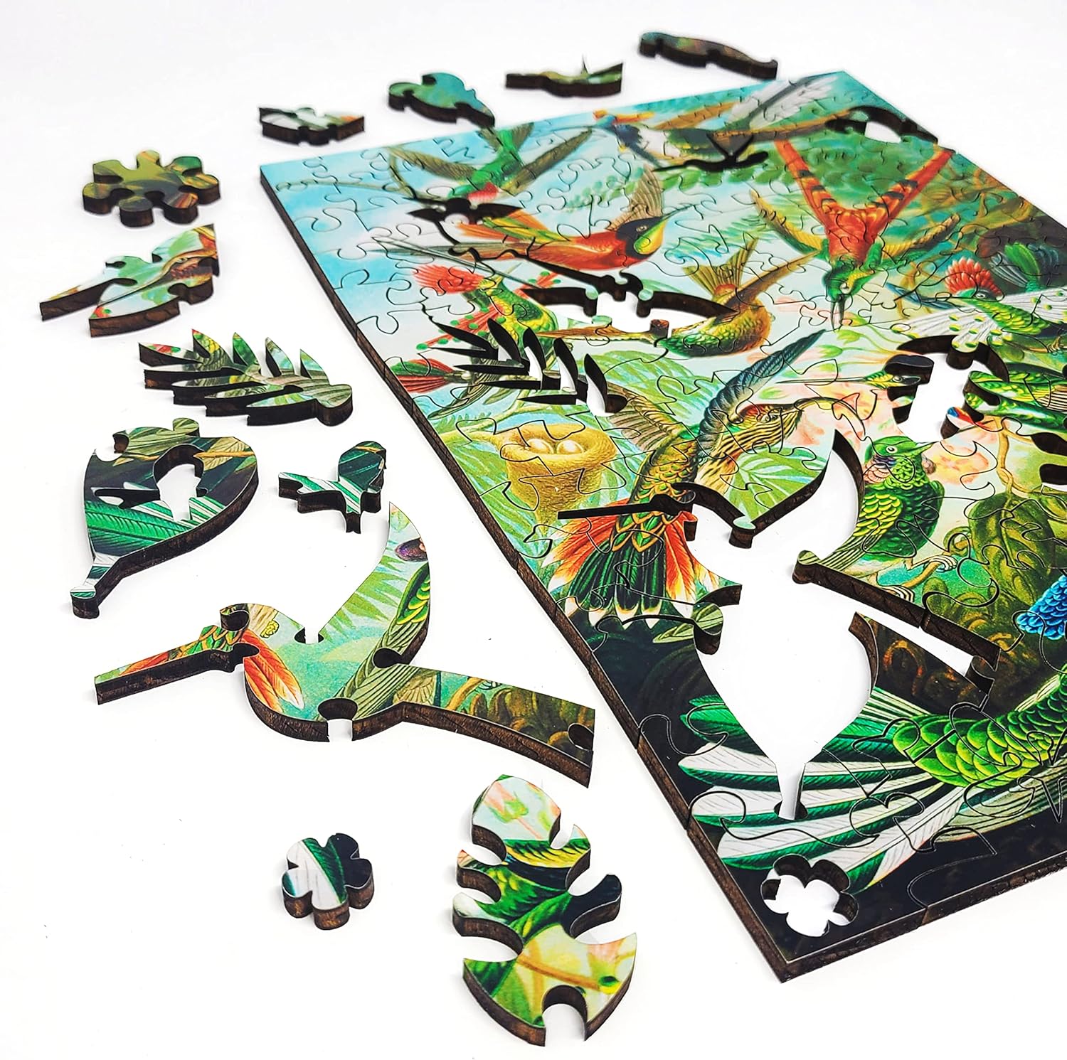 Wooden Jigsaw Puzzle for Adults - Uniquely Shaped Pieces - Made in The USA by FoxSmartBox - 145 Pieces - Hummingbirds