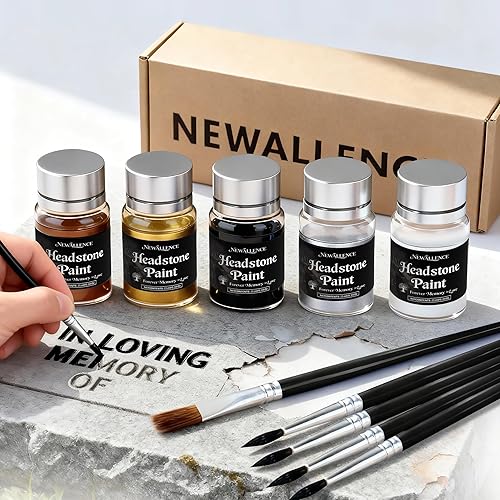 Professional Headstone Paint Kit - Monument Inscription Paint Long-Lasting, Weather-Resistant Formula for Restoring Faded Gravestone Lettering/Tombstone Inscriptions on Granite & Marble(Five Colors)