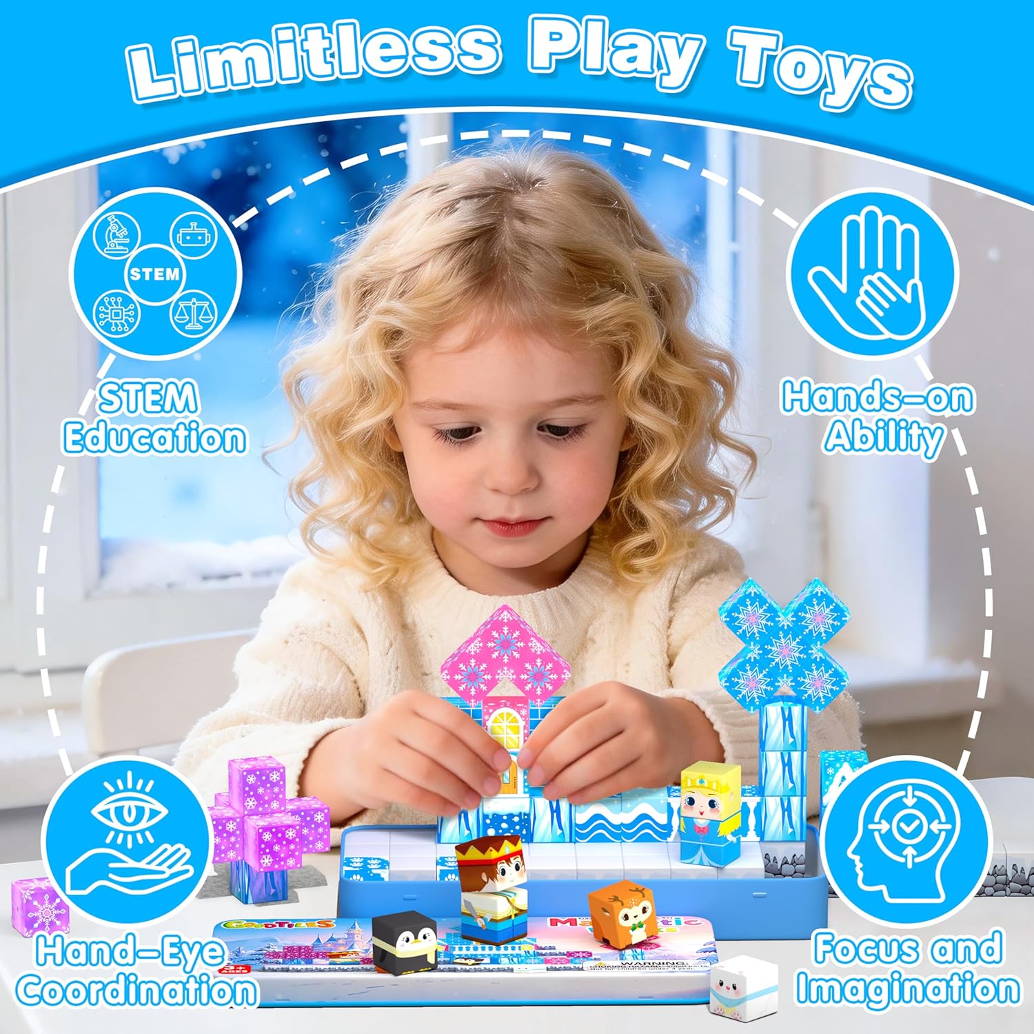 Mini Magnetic Blocks, Ice Magnet Building Travel Outdoors Toys with Portable Tin, STEM Educational Toys for Toddlers, Birthday for Kids Ages 3-8 Boys Girls