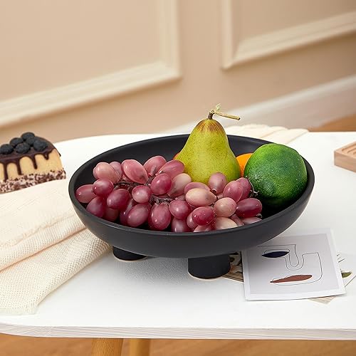 Miniatura 3 de Denique Frutero de cerámica para encimera de cocina, cuenco de pedestal de 10 pulgadas para encimera de mesa, cuenco de cerámica grande de 4 patas