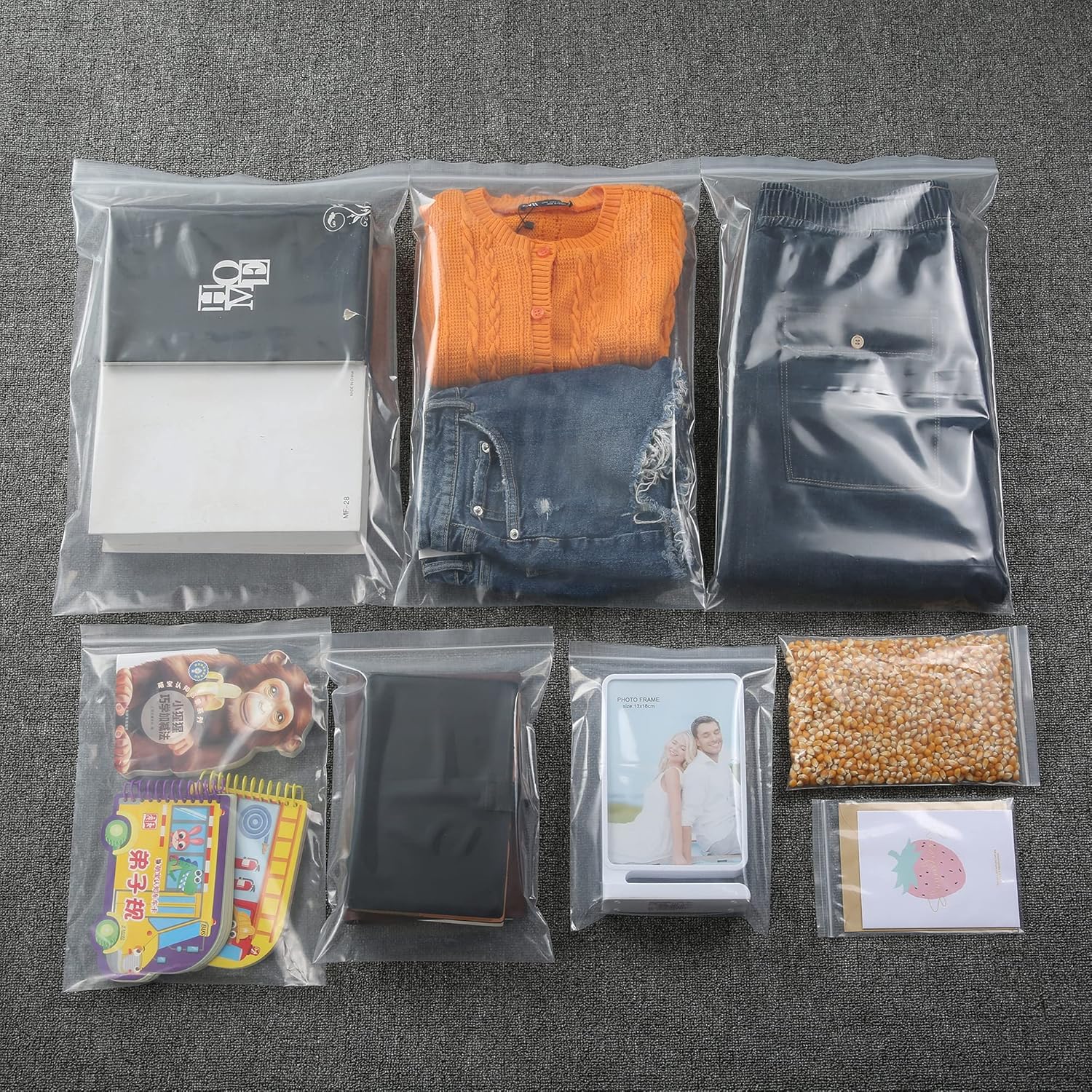 14" x 18" Thick 4 Mil Large Plastic Bags Clear Resealable Zip Seal Lock Poly Bags Heavy-Duty Zipper Reclosable Baggies Packing Clothing Pants Shoes Toys 20 Pack