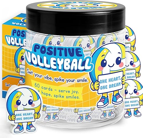 Tarro de voleibol positivo con 60 tarjetas de afirmación, regalos de voleibol de Navidad para adolescentes, regalos de equipo de voleibol, regalo de