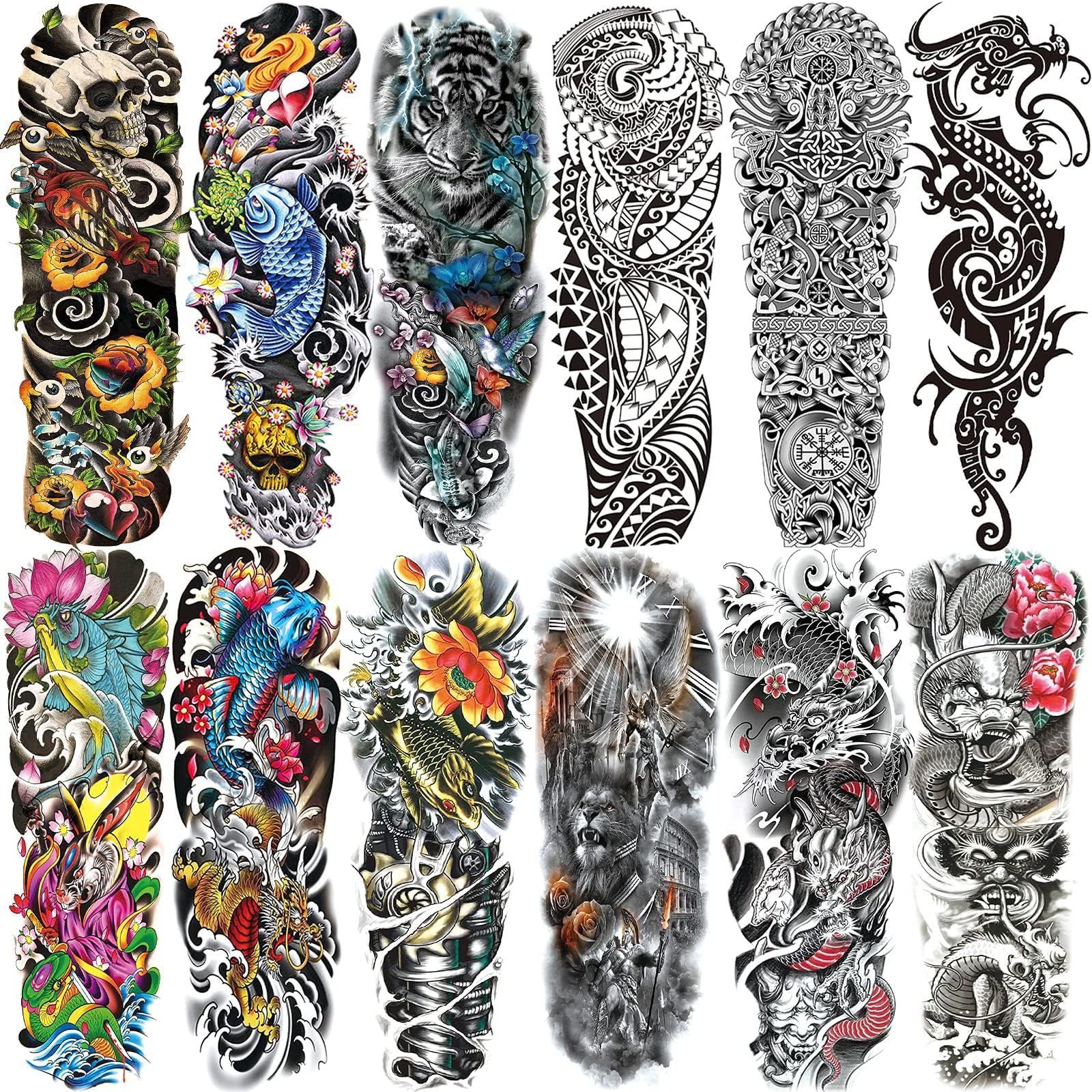 Temporary Sleeve Tattoo for Men and Women (L19“xW7”),Waterproof Japanese Military Fake Tattoos Long lasting,Full Arm Totem Temporary Tattoos for BBQ Pool Beach Party