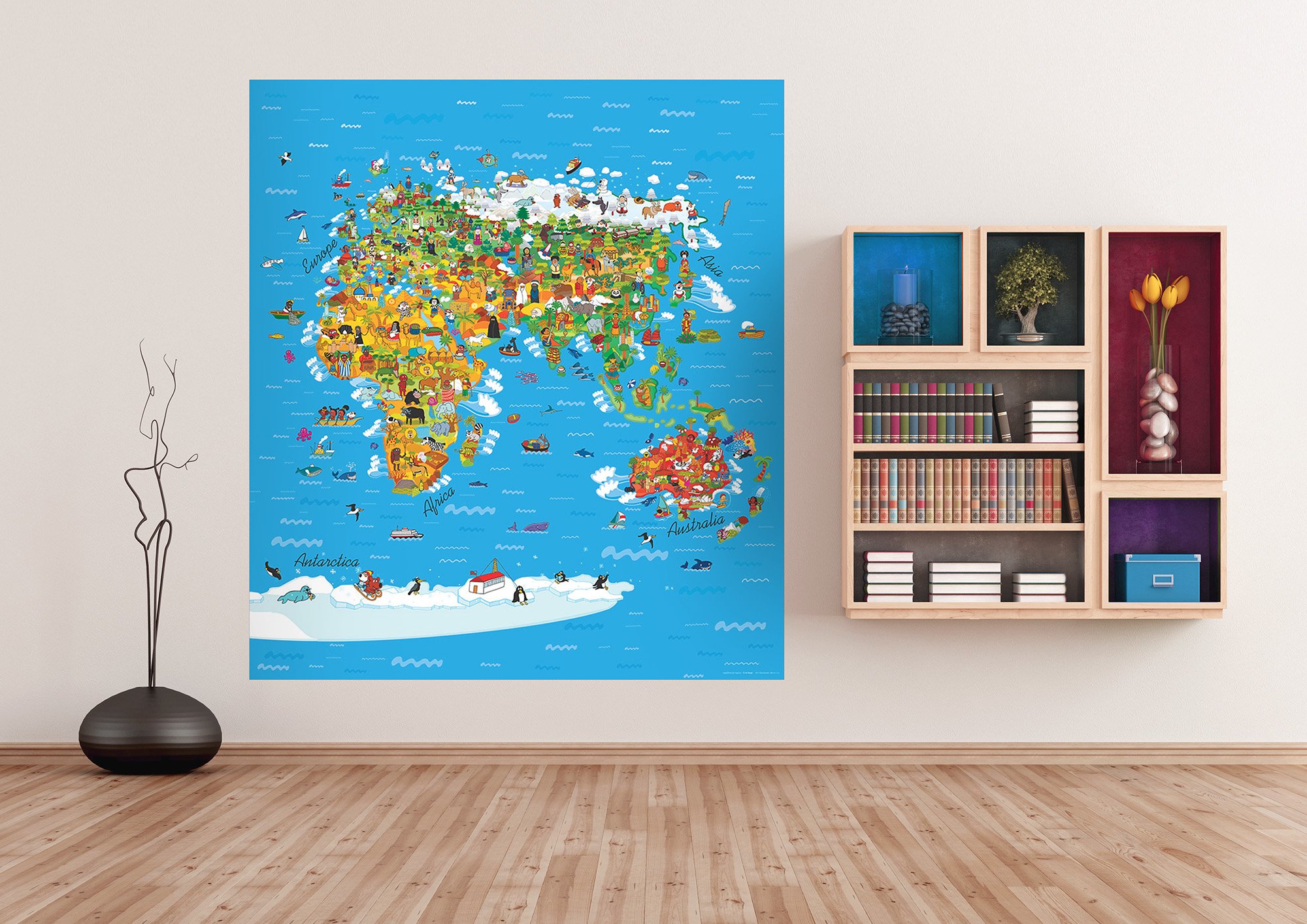 Sanders & Sanders fototapeta mapa świata dla dzieci niebieskim,zielonymIżółtym 252 x 182 cm