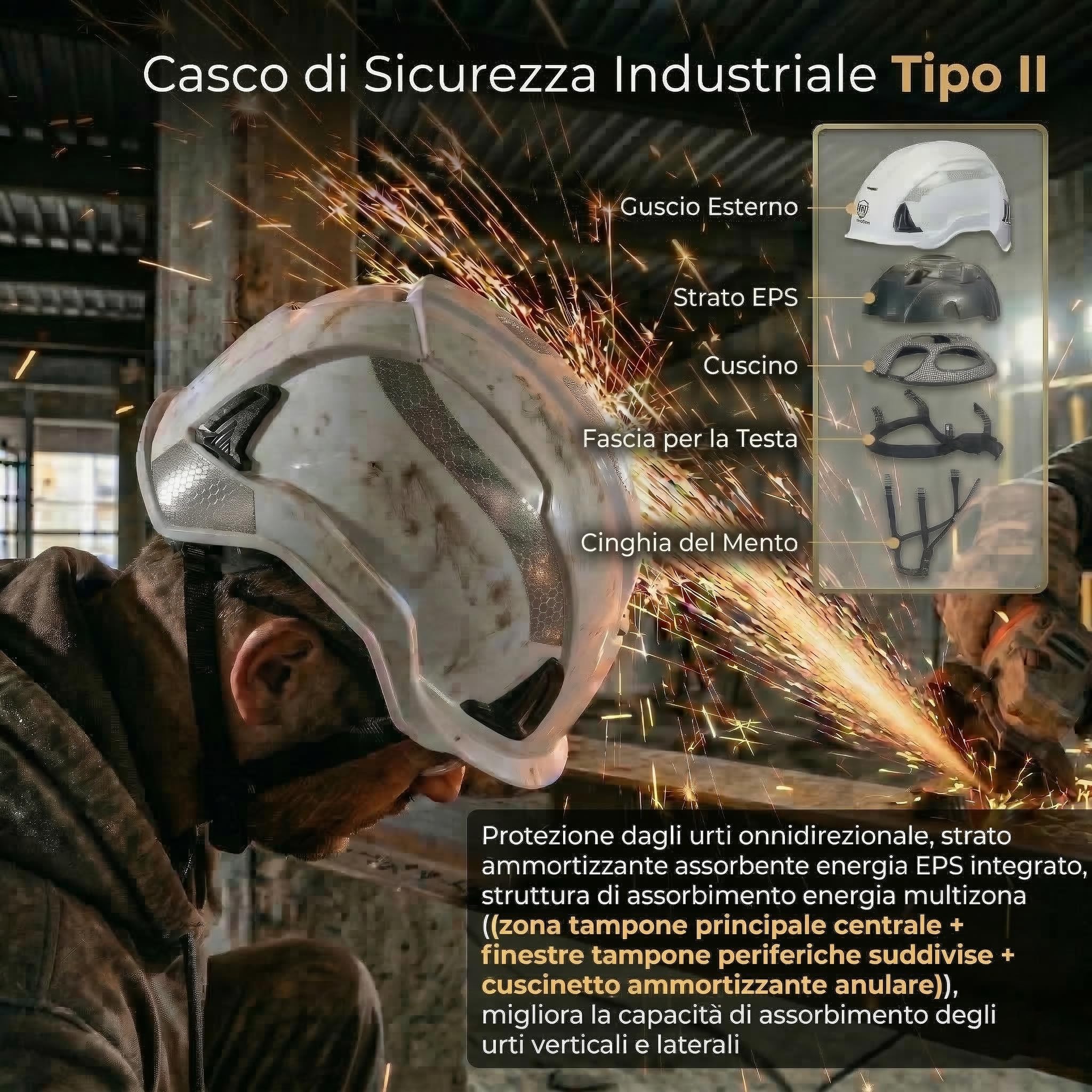 Casco di sicurezza da lavoro W6000C, EN 397 tipo 2 & EN 50365 classe 1, casco da costruzione isolato 1000 V/20 kV, casco di sicurezza con guscio interno in EPS per cantieri, industria e lavoro in