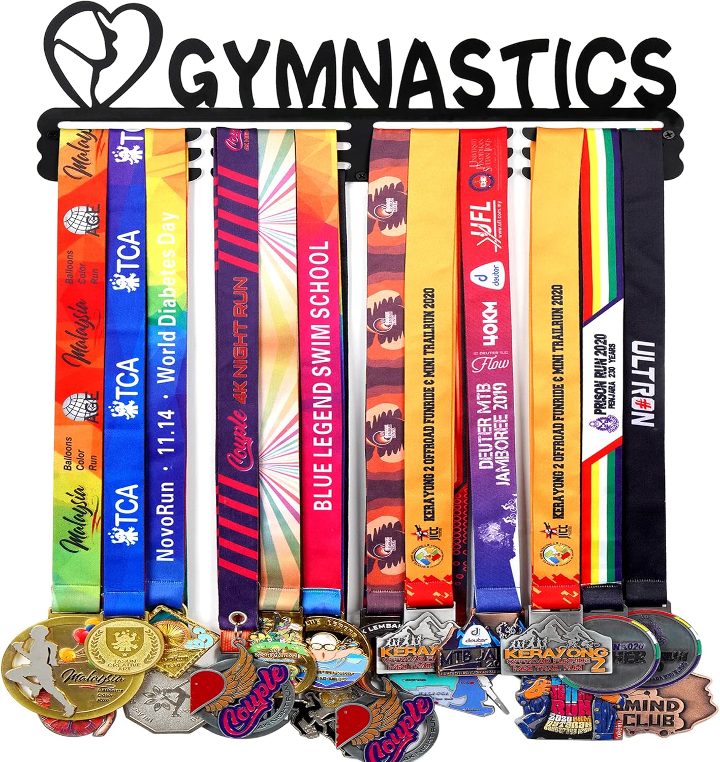 Goutoports Medal Hanger Display Rack - Personalized Award Ribbon Organizer for Sports Race Runner Gymnastics Plaques Hanger for Wall Mount Hold Up 60 Medal for Athlete - Never Give Up