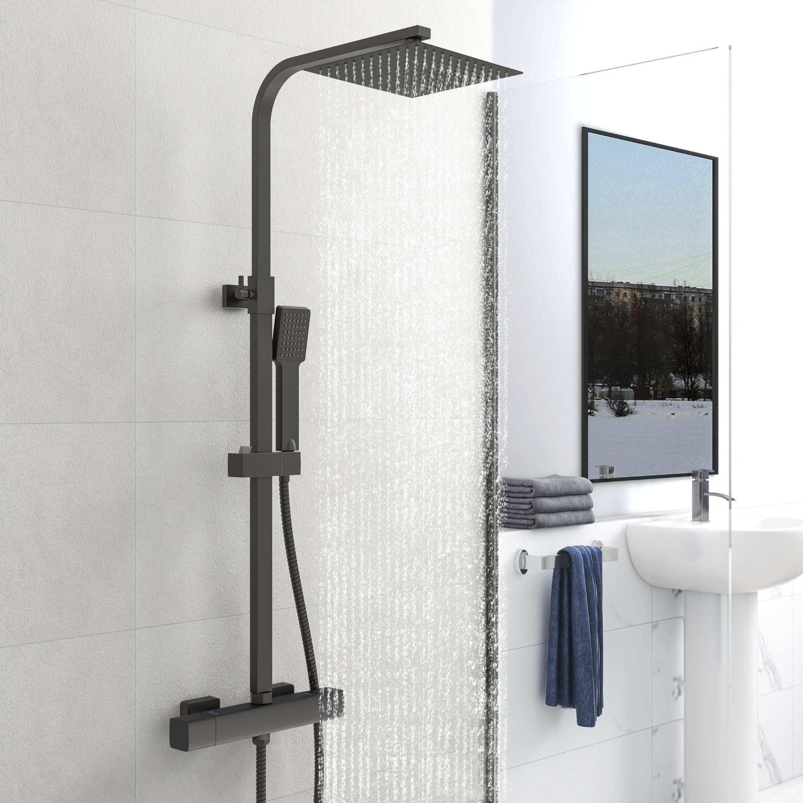 Sky Bathroom Shower Set Thermostatic 38? Mixer Shower Thermostatic With 10 Inches Overhead Rain Shower And Handheld Shower Square Shower Mixer Shower 7442062328839