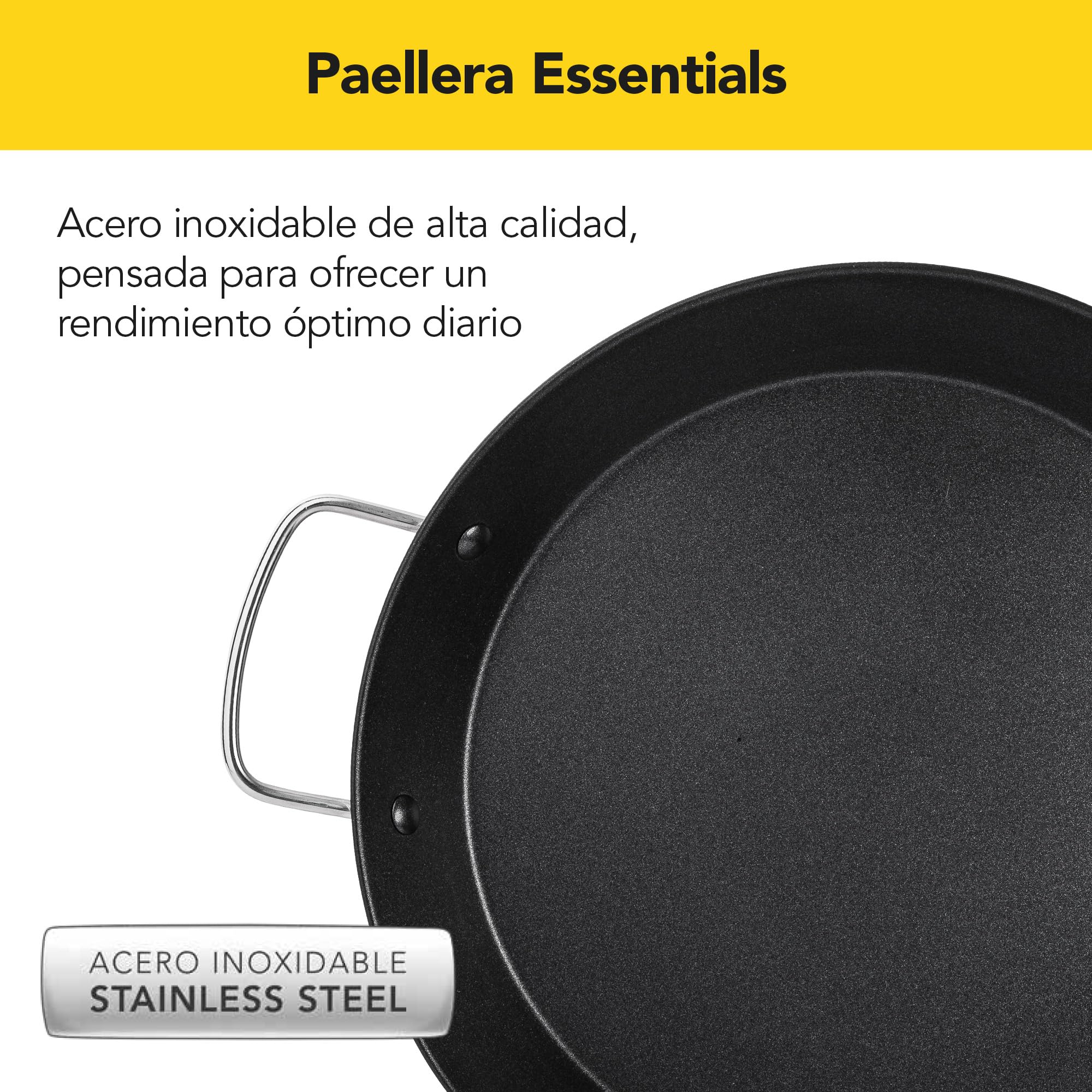 Castey - Paellera Inox Essentials, EA-V36, Color plata, 36 cm, Acero inoxidable, Recubrimiento antiadherente, libre de PFOA, Apta para todas las cocinas.